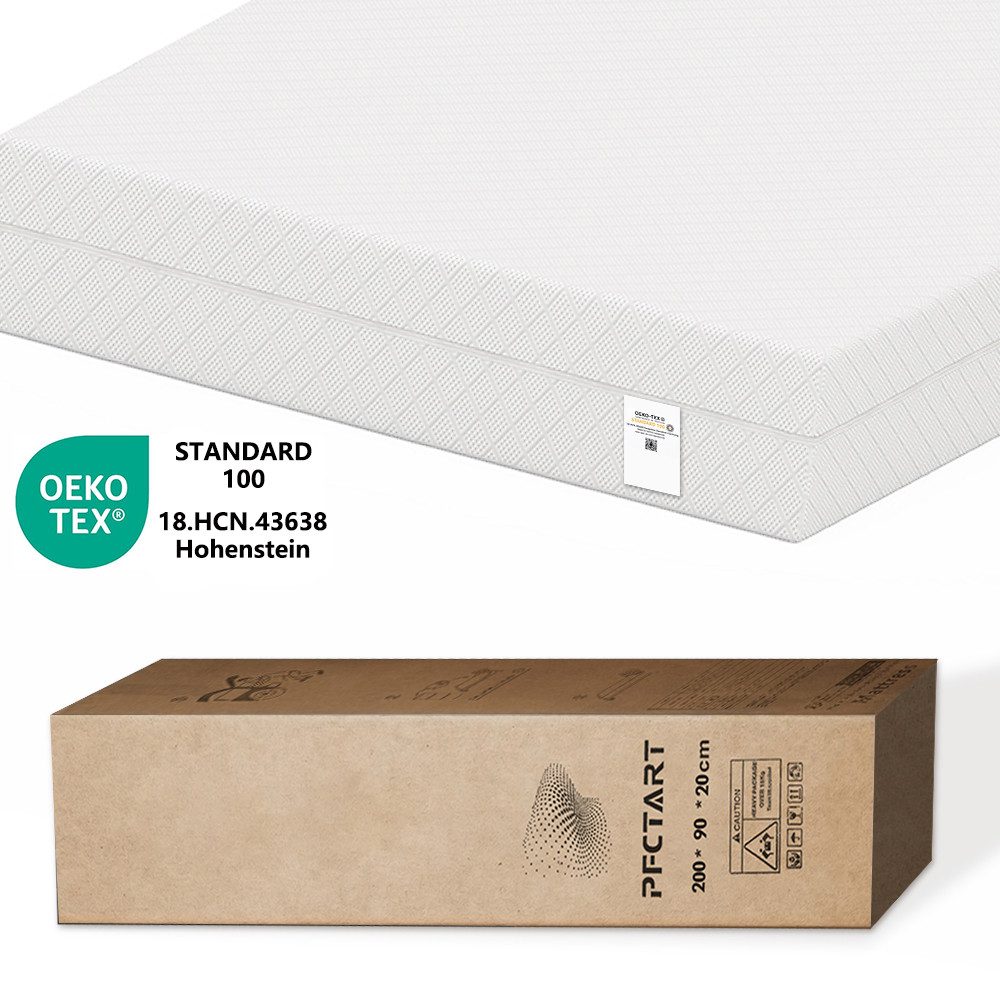 Komfortschaummatratze kaltschaummatratze, 20 cm extra dicker Schaumstoff, H3 Weiß, PFCTART, 20 cm hoch, (Set, Kaltschaummatratze 90x200 für Rücken & Seitenschläfer, Öko Tex), Kühlend atmungsaktiv, 7 Zonen ergonomisch, Bezug waschbar bis 60°C
