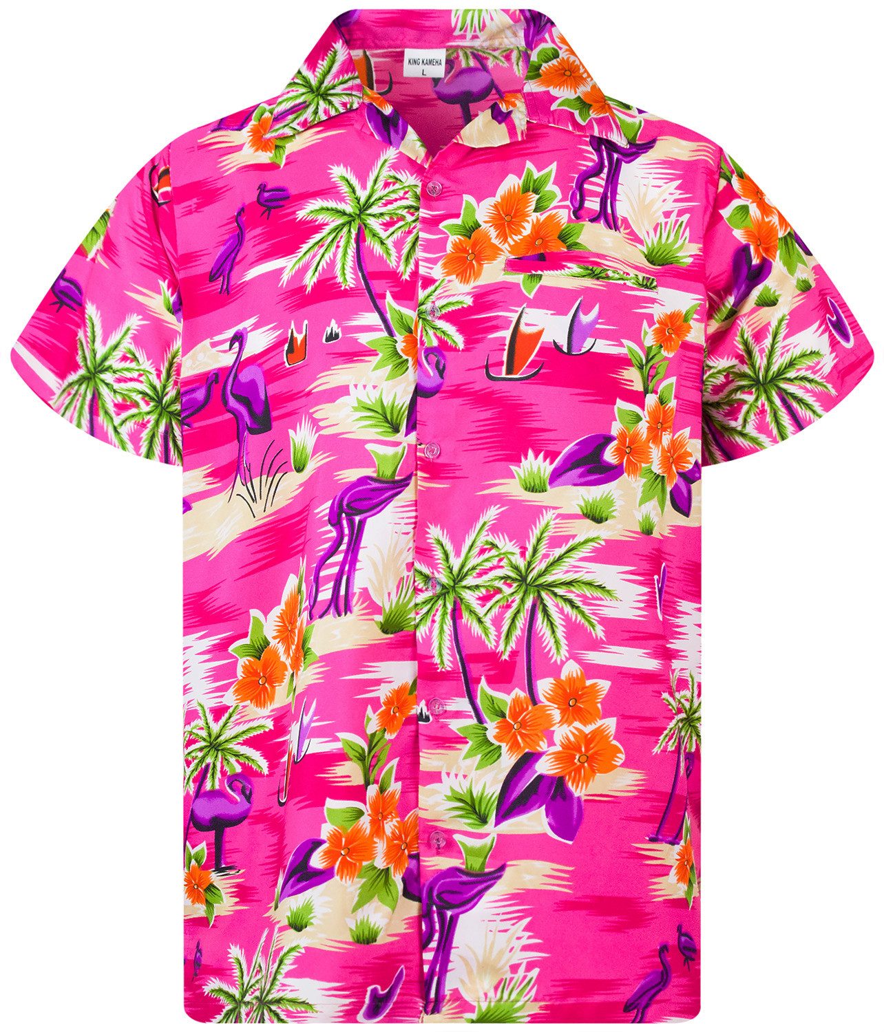 King Kameha Hawaiihemd Flamingos Funky Hawaii-Hemd Herren Kurzarm Front-Tas günstig online kaufen