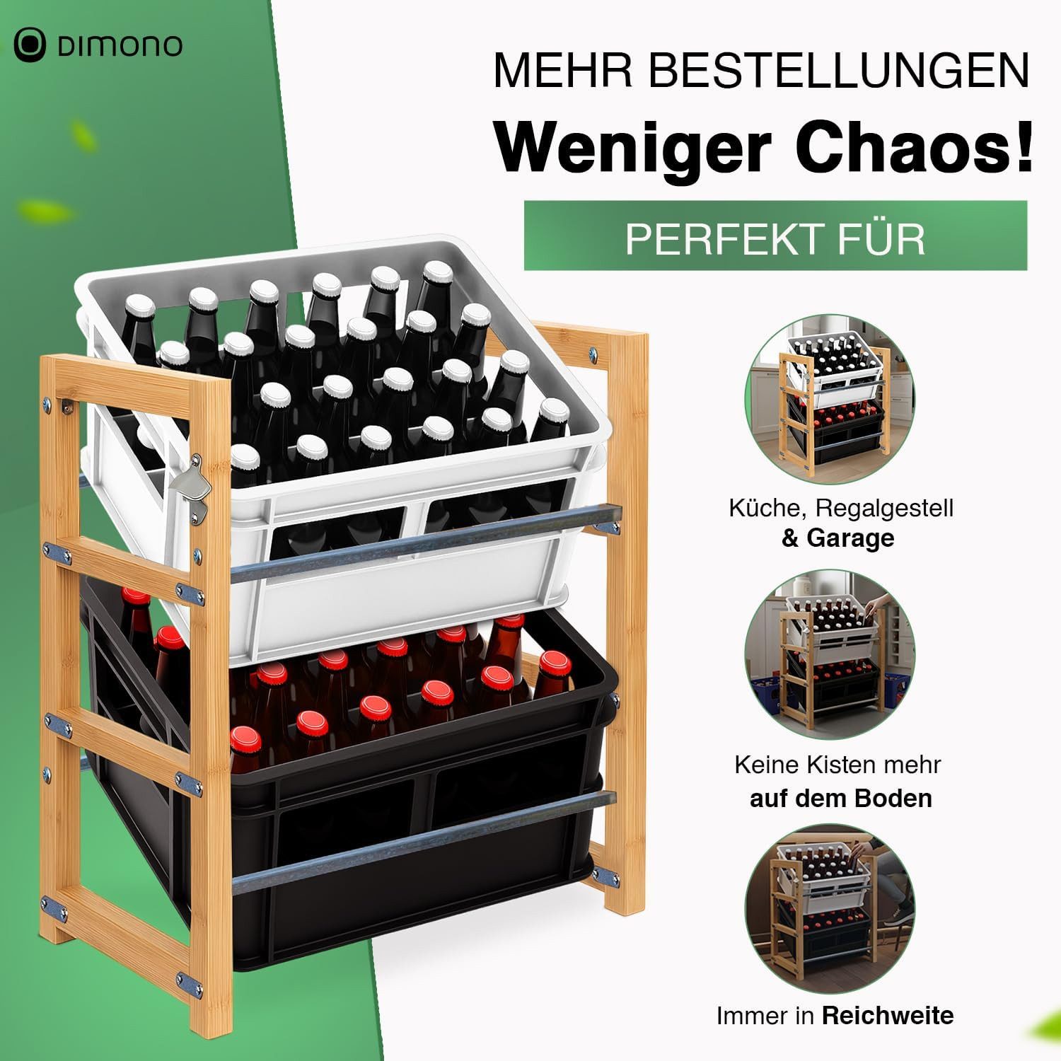 Dimono Flaschenregal DIMONO Bambus Getränkekisten Regal – Ablage für 2/3/6 Kisten, für Bier, Wasser & Limonade, Leergut Aufbewahrung