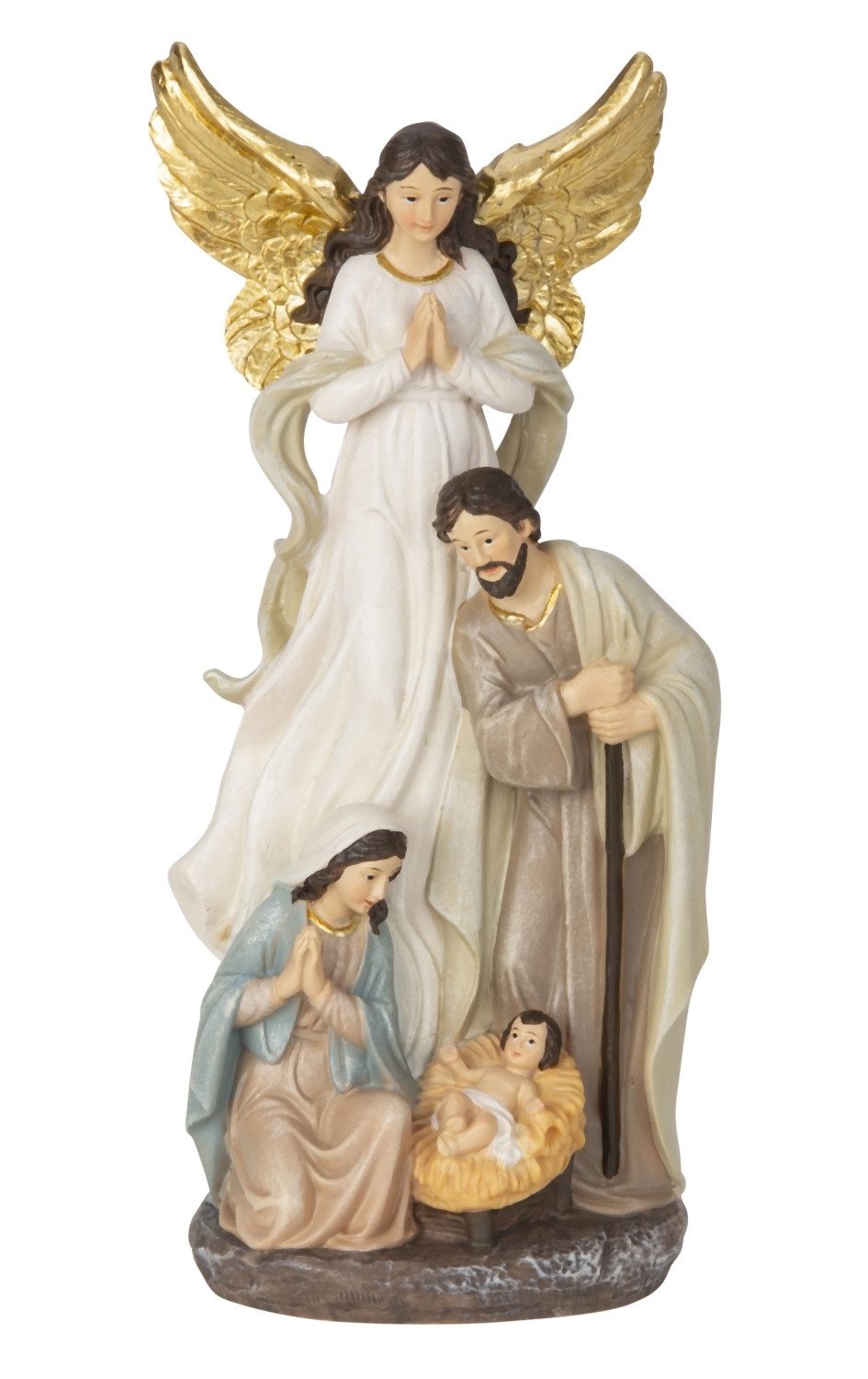 MF Krippenfigur Krippenfigur Heilige Familie mit Engel 20cm Polyresin Weihnachtsdeko (1 St)