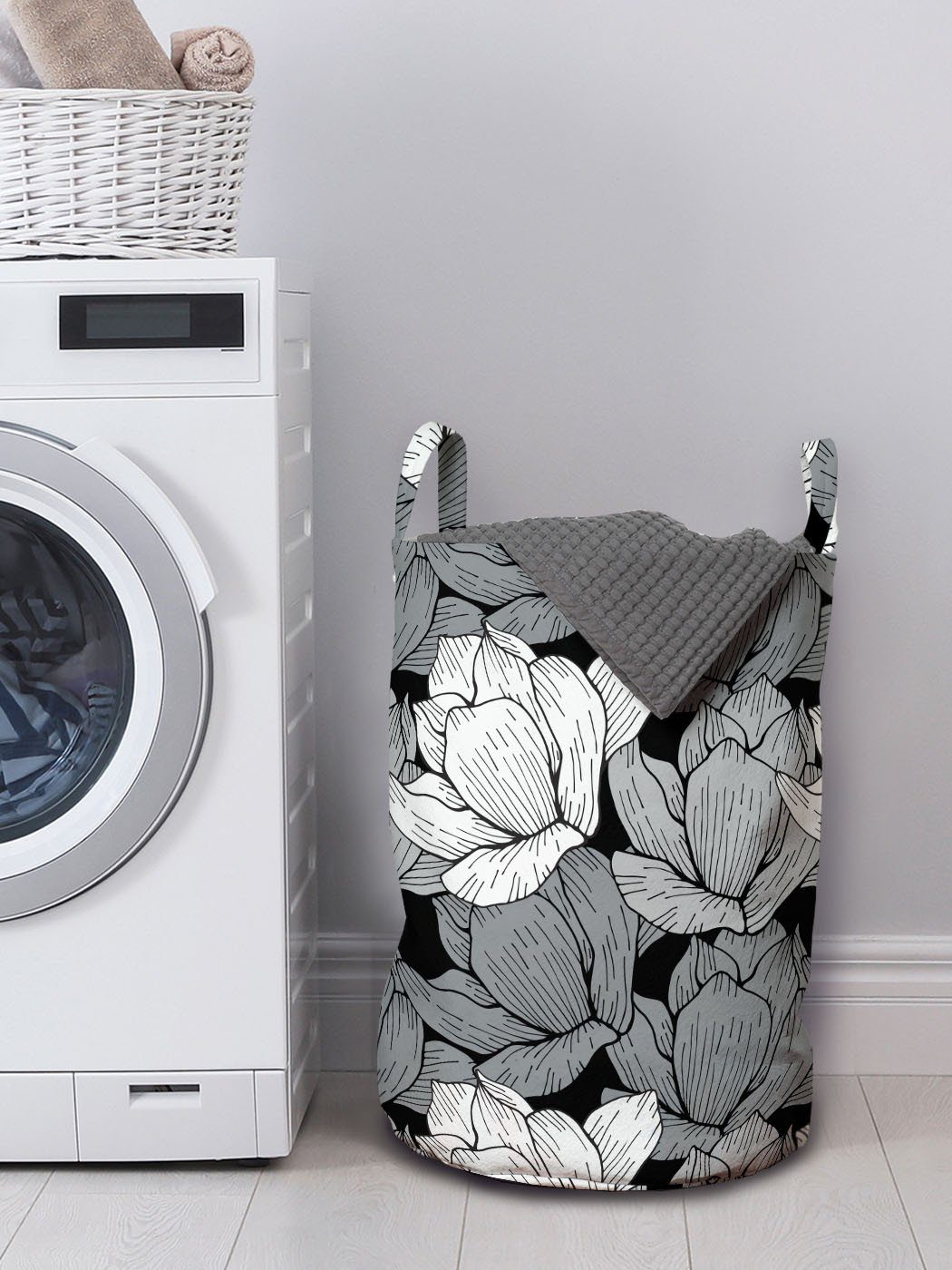 Waschsalons, Griffen Kordelzugverschluss Wäschesäckchen Abakuhaus für mit und Lotus Schwarz Wäschekorb Grau