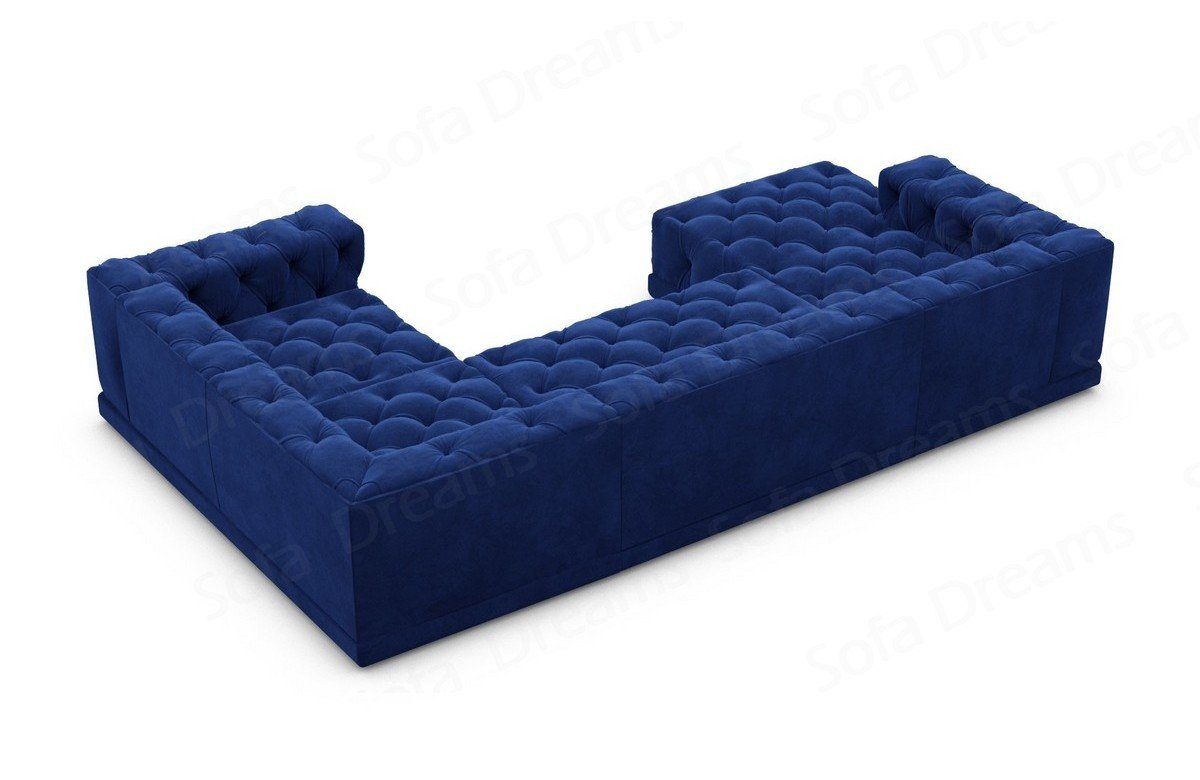 Chesterfield dunkelblau77 Stil Sofa Samtstoff Wohnlandschaft Designer U Dreams Stoffsofa, Stoff Form Sofa Loungesofa, Palma