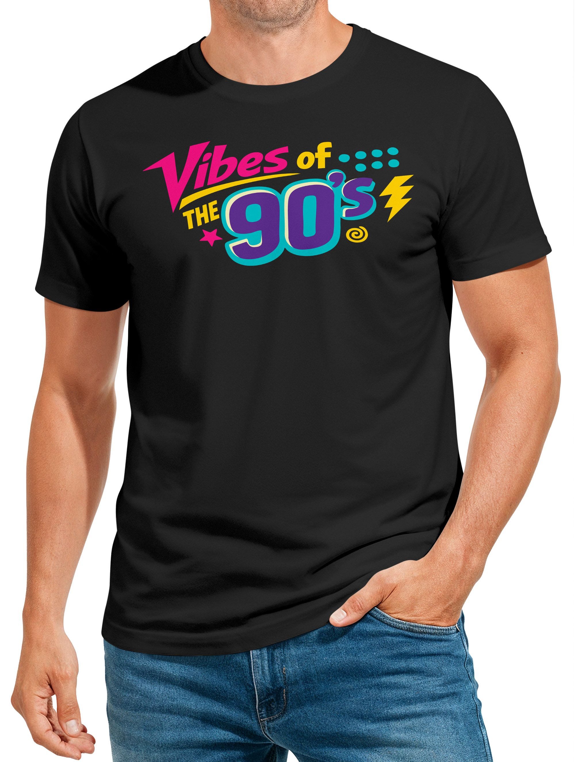 MoonWorks Print-Shirt Herren T-Shirt Fasching Karneval - Vibes 90er Jahre -Kostüm-Ersatz mit Print