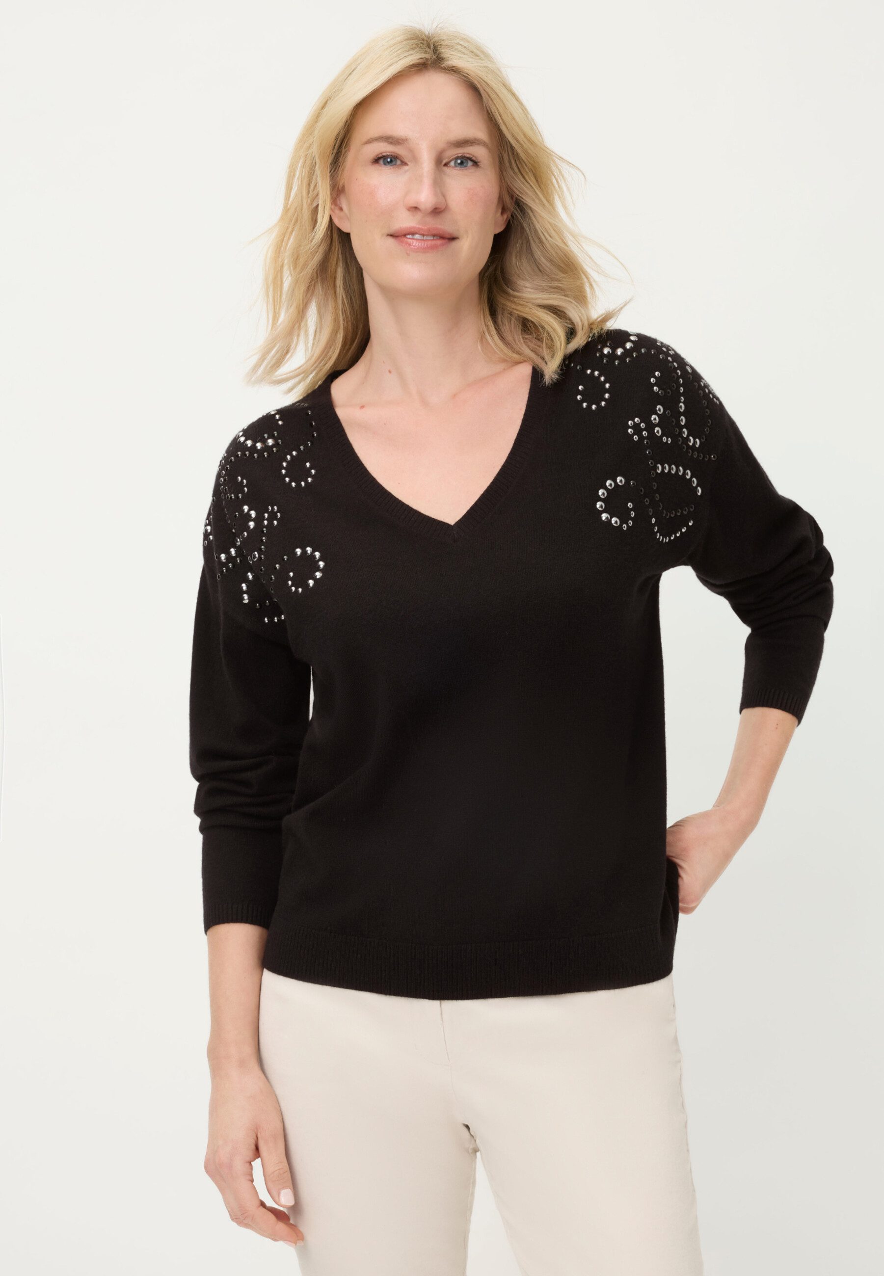 Olsen Strickpullover Pullover mit Schmuckelementen besetzt