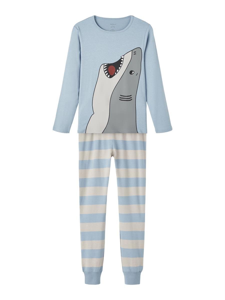 Name It Schlafanzug NKMNIGHTSET DUSTY BLUE SHARK (Set, 2 tlg., Oberteil und Hose) Druckmotiv Haifisch