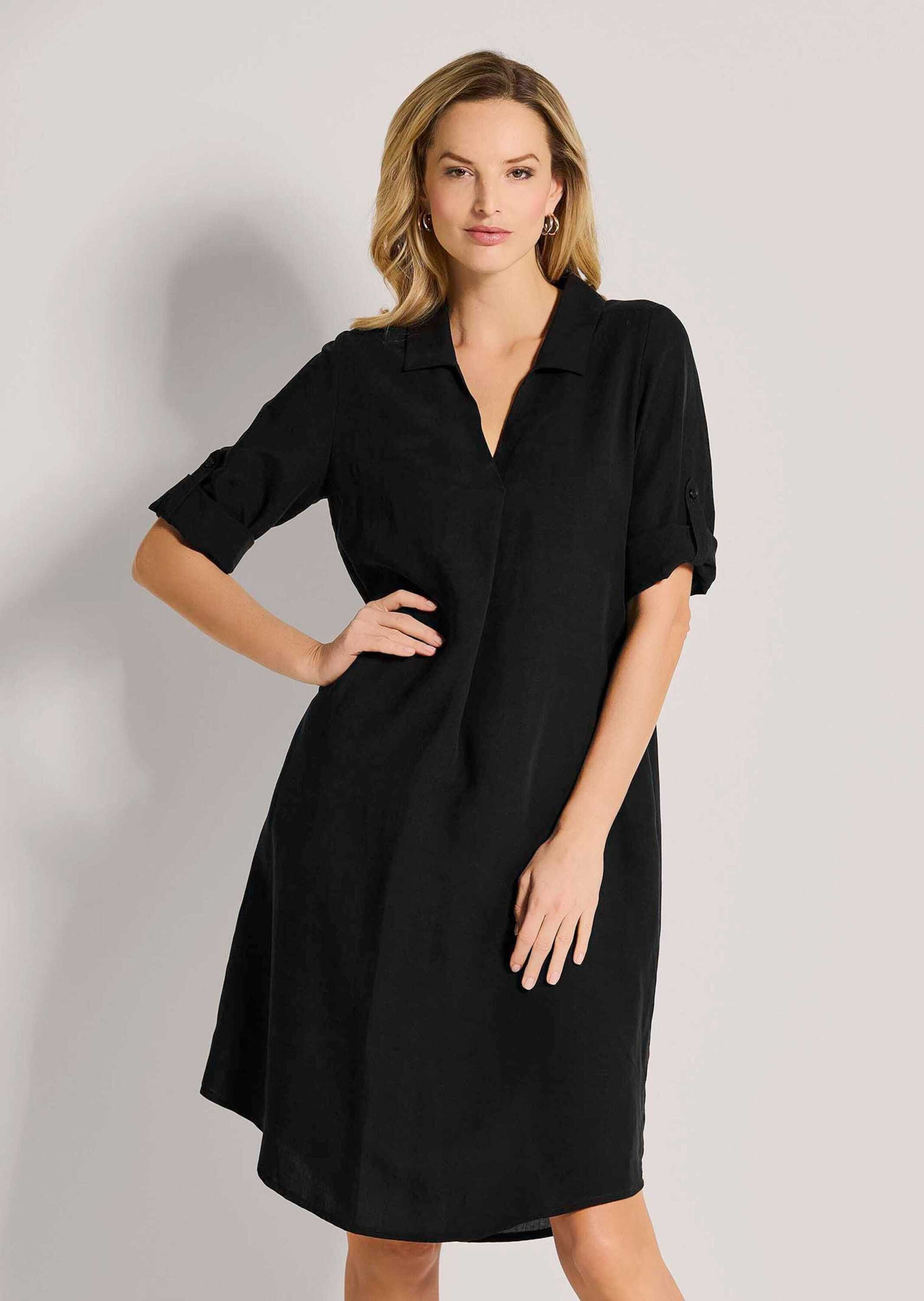 Midikleid Kleid mit Krempelärmeln in 3/4-Länge