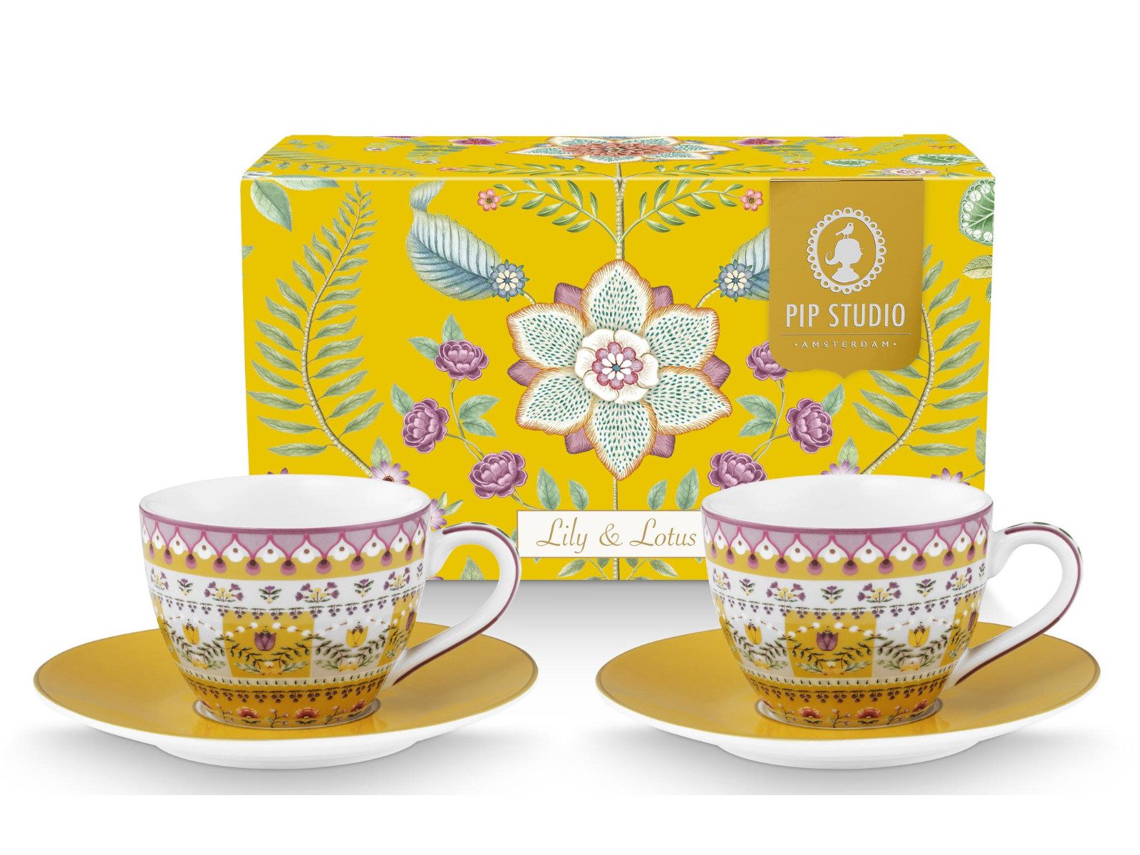 PiP Studio Espressotasse Lily&Lotus Yellow Espressotasse mit Untertasse 0,12l Set2, Porzellan