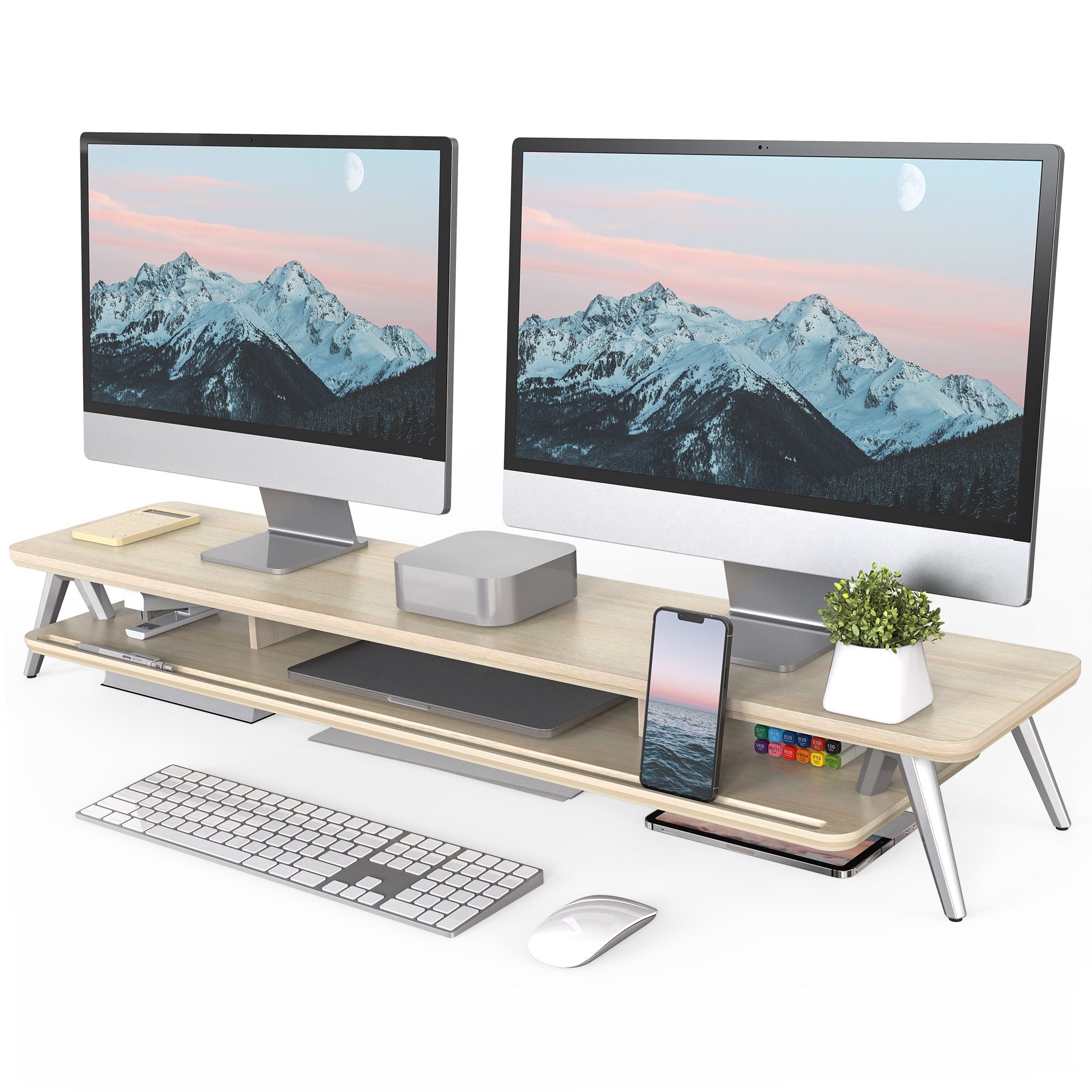 Fenge Monitorständer 108 cm breit, mit integrierter Smartphone- und Tablet-Halterung, (wasserabweisende, kratzfeste Oberfläche)