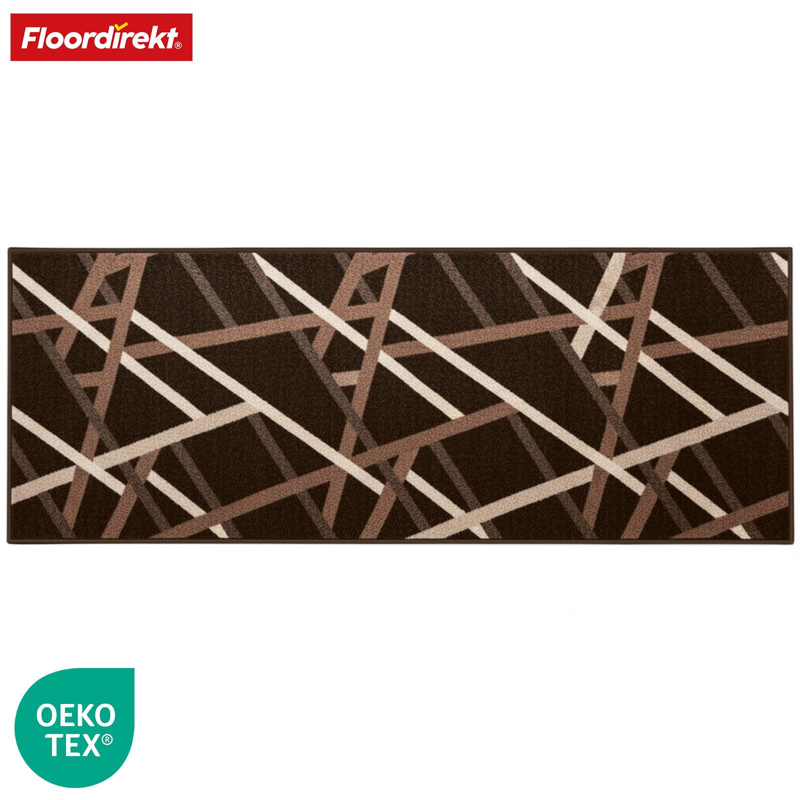 Floordirekt Läufer Printed, modernes Streifen Design, strapazierfähiger Flur Läufer, Rechteckig, rutschfeste Rückseite, für Flur, Küche & Eingang, Braun - 67x100 cm