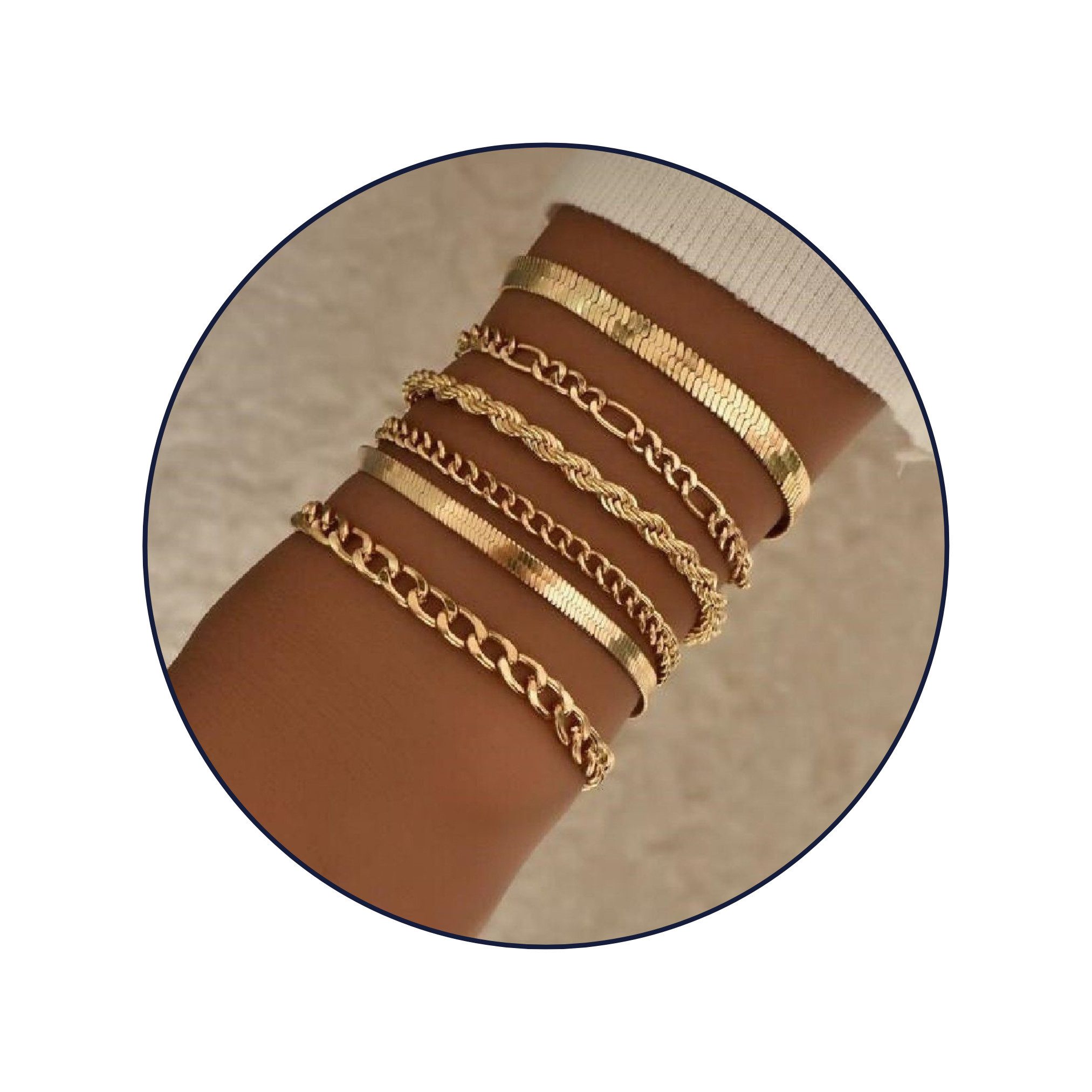 Schmuckset 6 Stück vergoldeter Edelstahl Armbänder Schmuck
