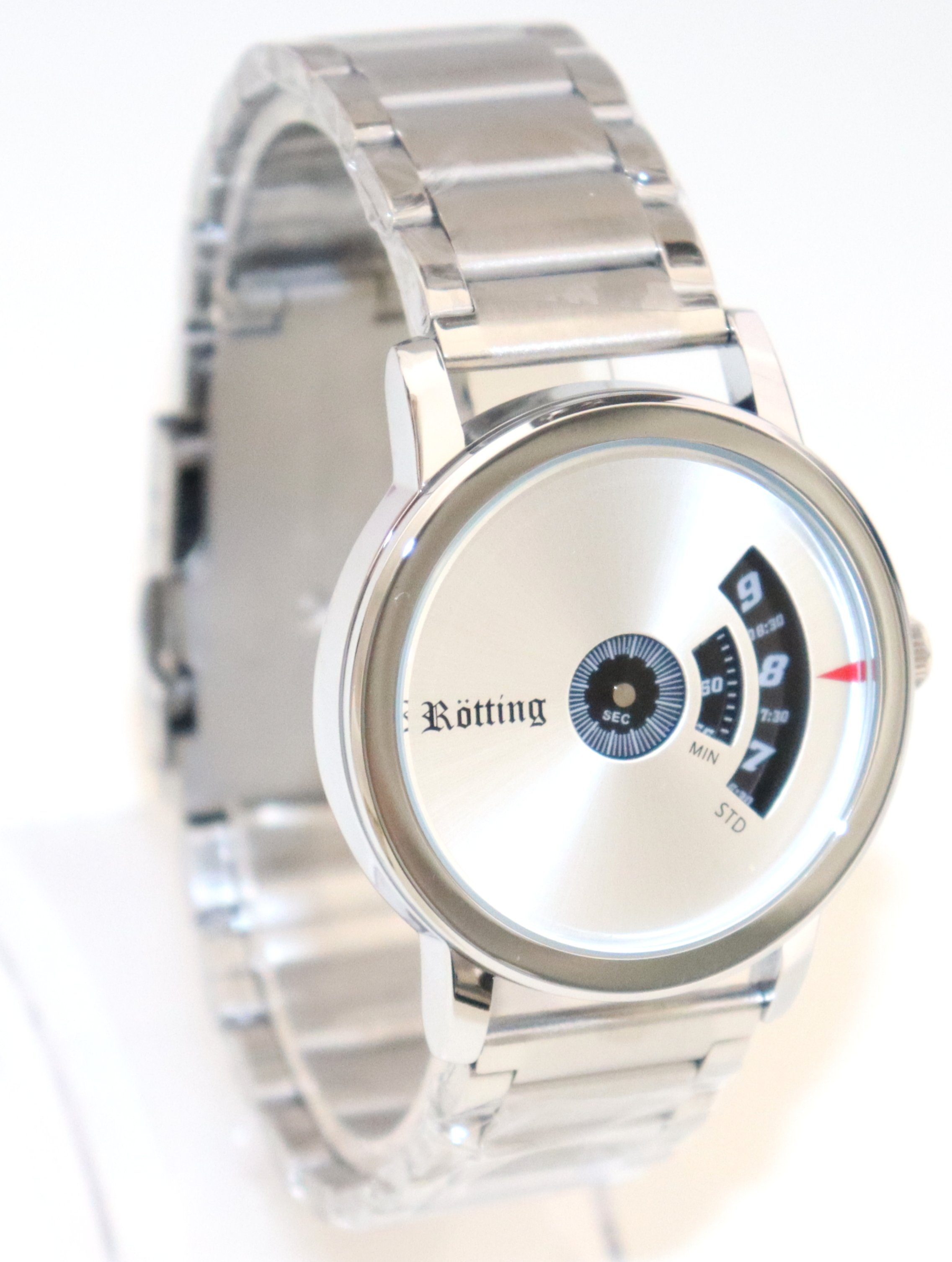 Rötting Design Quarzuhr Herrenuhr silberfarben Ziffernblatt mit einer innovativen Zeitanzeige, aus der Collection "Rötting"