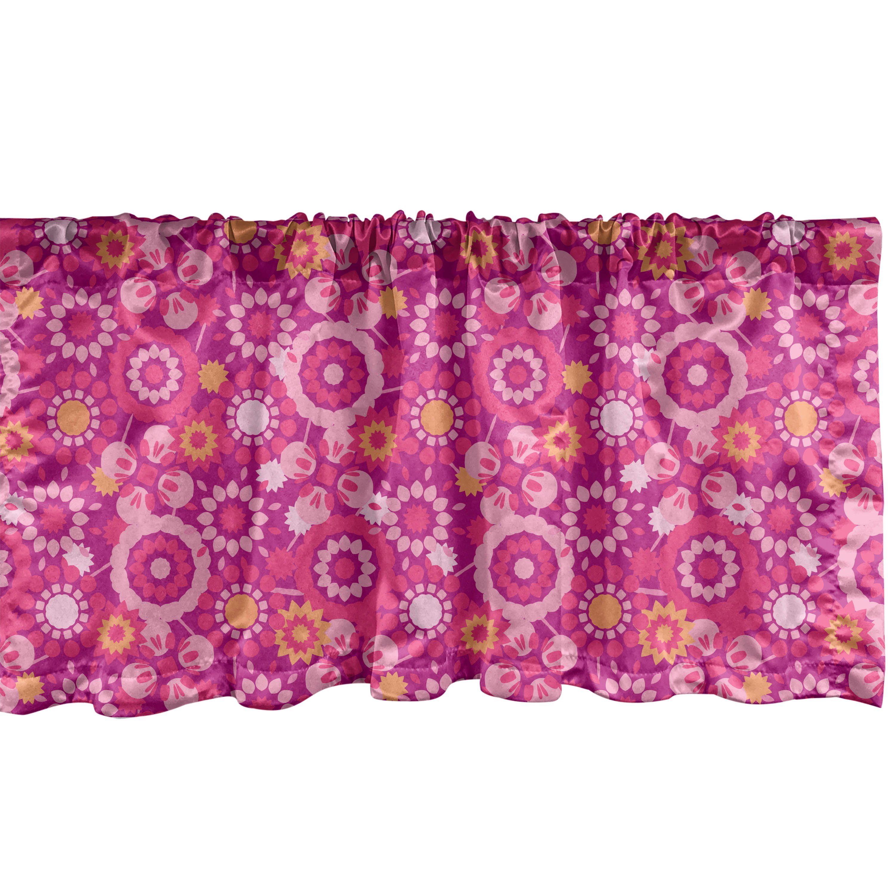 Scheibengardine Vorhang Volant für Küche Schlafzimmer Dekor mit Stangentasche, Abakuhaus, Microfaser, Blühen Blüht im Retro-Art-Art