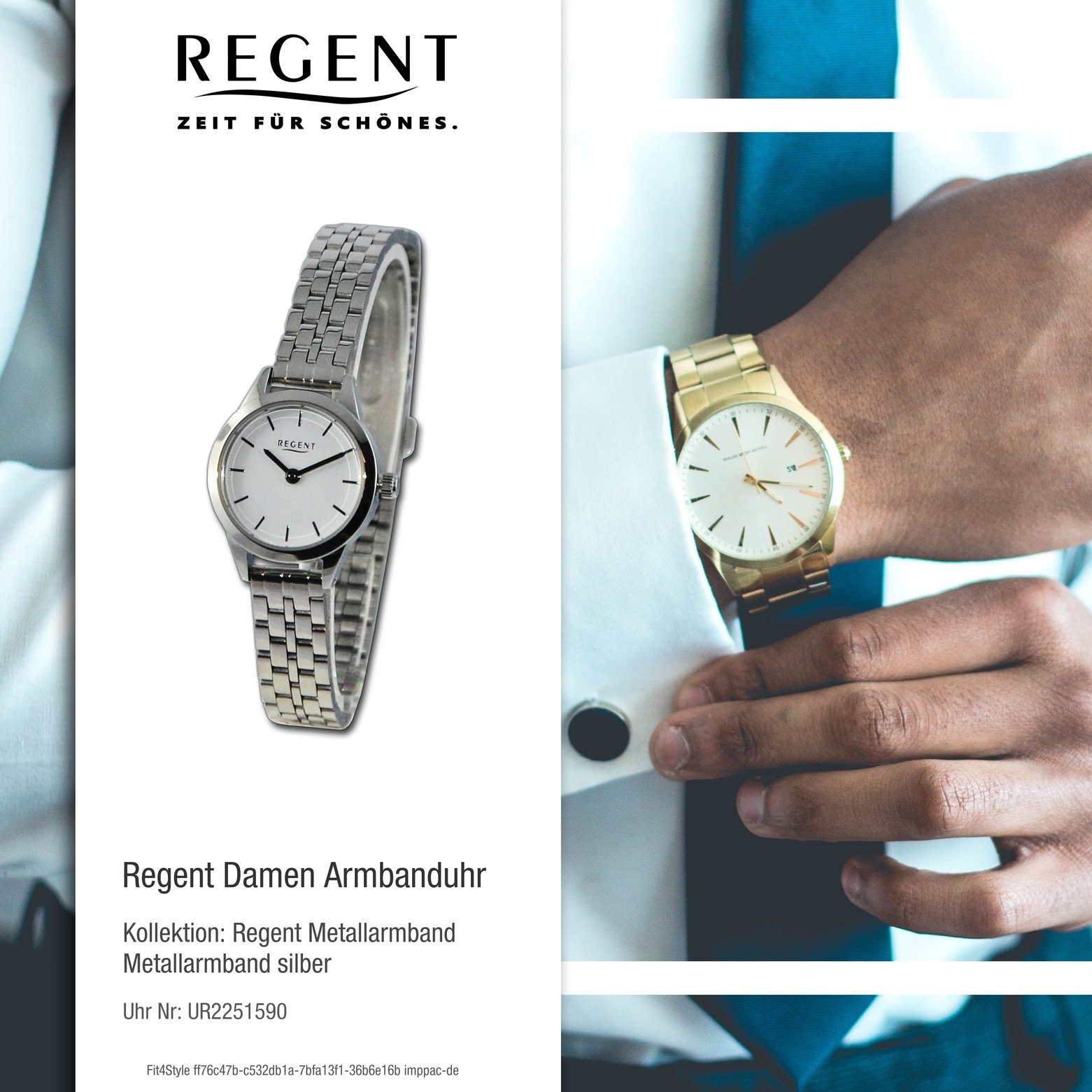 extra Quarzuhr 21,5mm), groß Armbanduhr Armbanduhr Metallarmband Damen Regent Regent Damen Analog, (ca. rund,