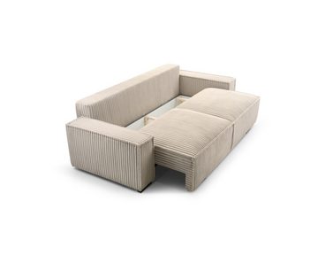 Deine Möbel 24 Sofa Couch LAOS im Cord, mit Schlaffunktion, inkl. Kissen; Bettkasten; Schlaffläche: 147 x 200 cm, 3 - Sitzer, mit Schlaffunktion