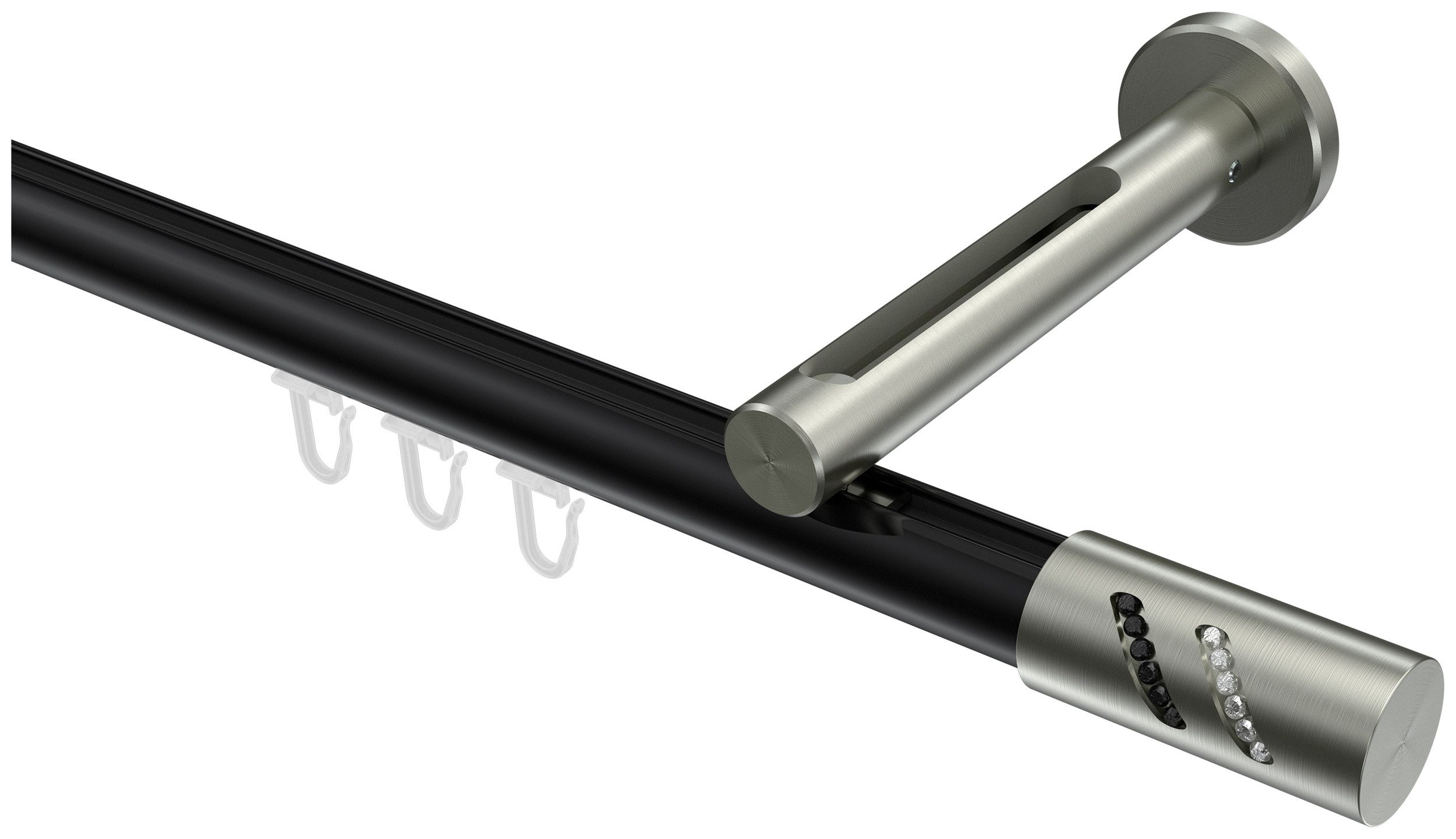 INTERDECO Innenlaufschiene Siteno Zoena, Ø 20 mm, 1-läufig, Fixmaß, kürzbar, Wandmontage, Aluminium, Schwarz / Edelstahl-Optik / Bicolor