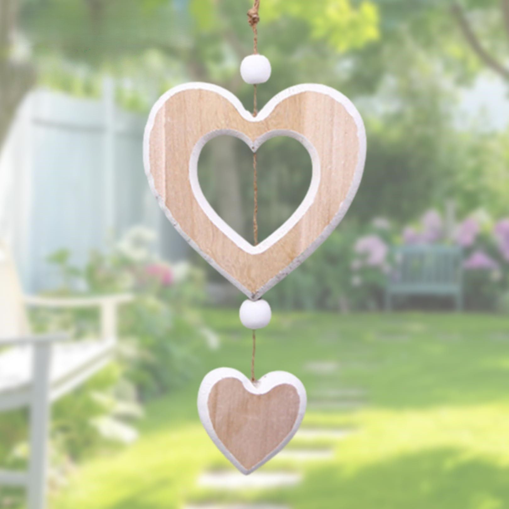 FOUORTUNATE-BEE Dekohänger 2 Stück Holz Herz Dekohänger Fensterdeko Hängend (Holzherzen Hängedeko Fenster Deko Hängen, 2 St., für Hochzeit Wohnzimmer Dekohänger)