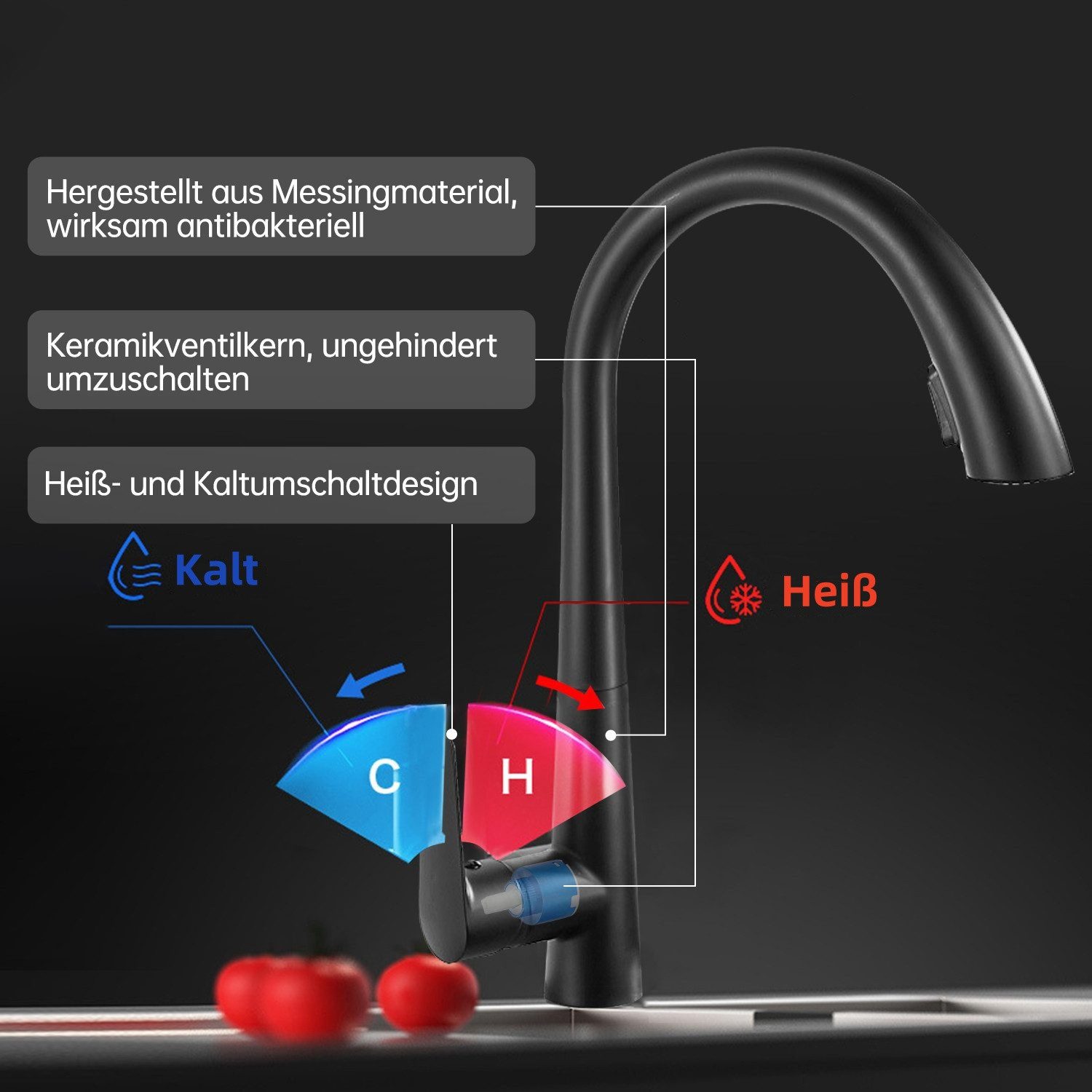 SEHAUSEU Küchenarmatur Wasserhahn Küche Bad Spültischarmatur Waschtischarmatur ausziehbar mit Ausziehbrause, Hochdruckarmatur – Bild 4 von 5