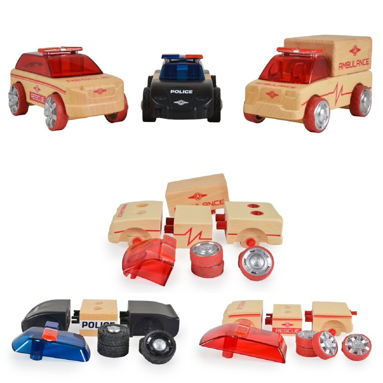 Moni Spielzeug-Auto Mini 53106, 3er-Set, Buchenholz, Einsatzwagen, ab 3 Jahren, Holzautos, Mini