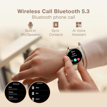 BRIBEJAT Fur Damen mit Telefonfunktion Touchscreen, Fitness Tracker Smartwatch (1.27 Zoll, Android / iOS), mit 123 Sportmodi, Pulsuhr Schlafmonitor IP68 Wasserdicht
