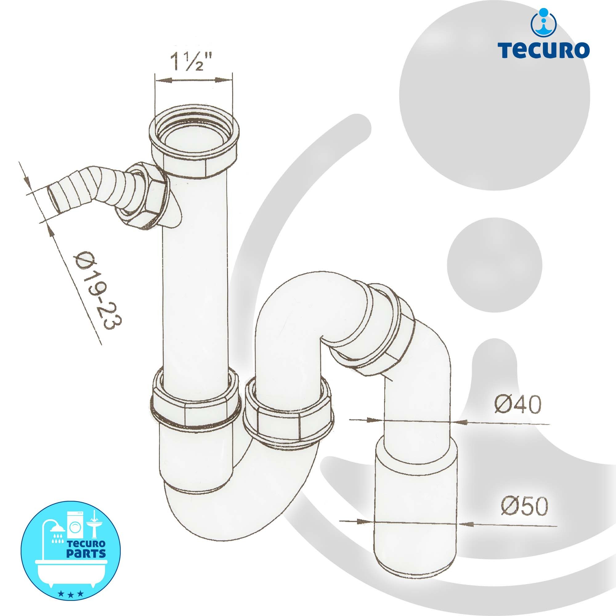 tecuro Siphon Geräteanschlusstülle mit Kondensatablauf für Küchen-Spülensiphon, (mit Tauch- und Wandrohr), mit Geräteanschluss