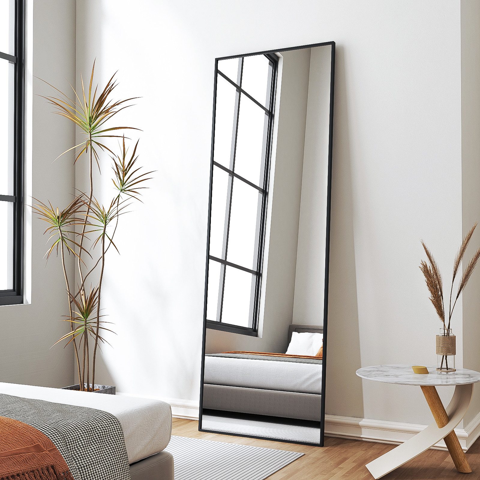 KreaGo Ganzkörperspiegel Schwarz Bodenspiegel groß 150x50 günstig online kaufen