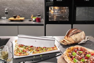 GEFU Pizzastein l + Wiegemesser DARIOSO, Edelstahl, Keramik, Kunststoff, (Set, 2-St., Pizzastein mit Gestell, eckig + Wiegemesser), speichert die Hitze gleichmäßig und über einen langen Zeitraum