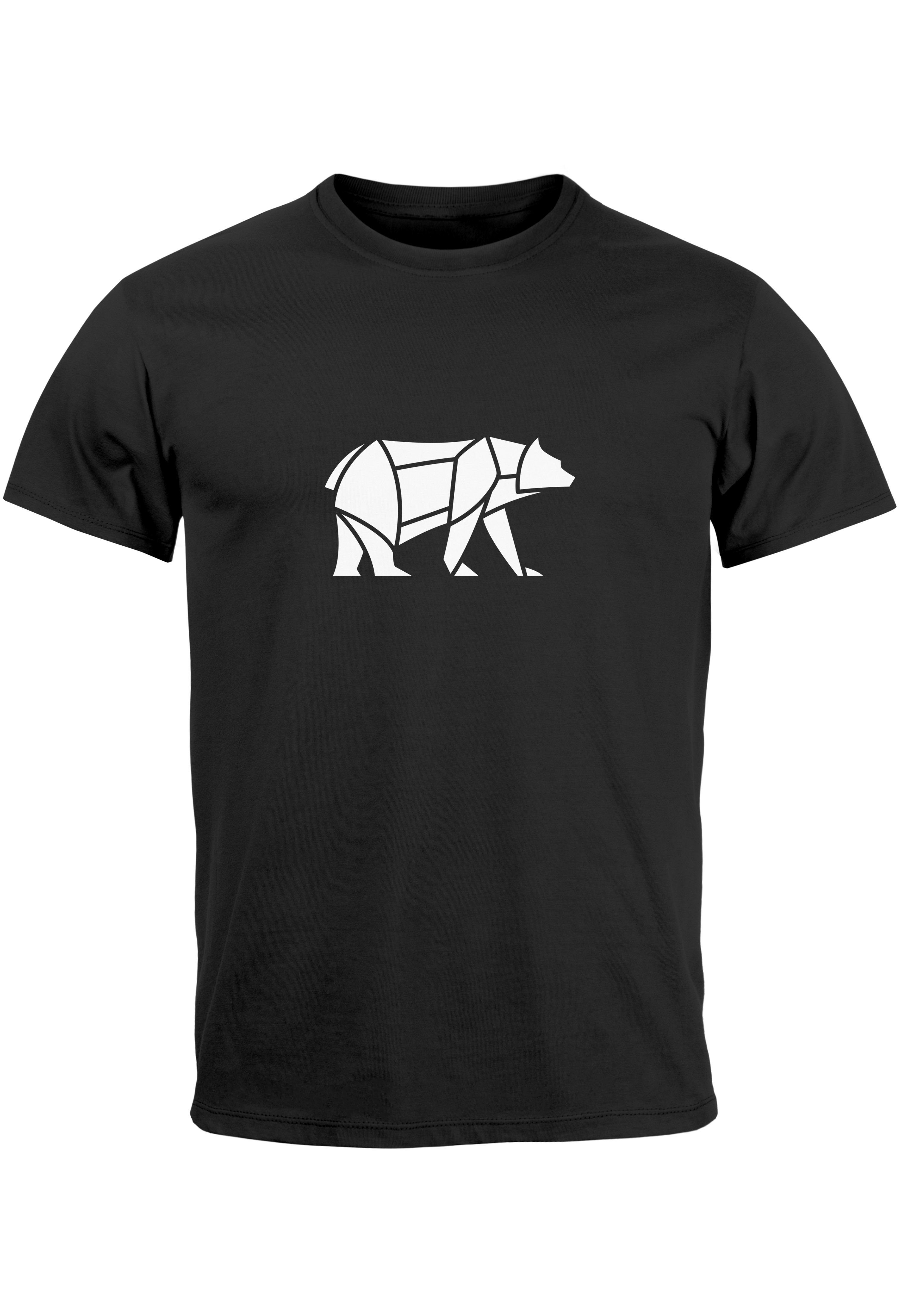Neverless Print-Shirt Herren T-Shirt Polygon Design Print Bär Bear Tiermotiv Outdoor Fashion mit Print Polygon 1 schwarz