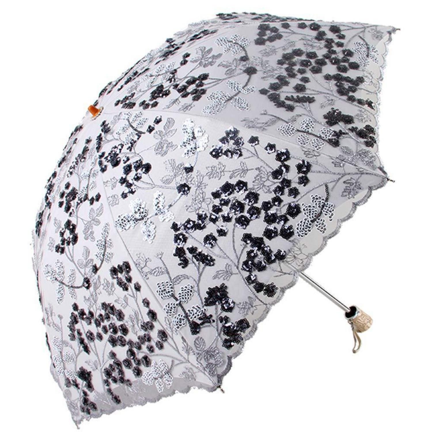 LuxusKollektion Taschenregenschirm Spitzenschirm Vintage Grau Sonnenschutz