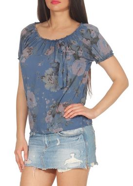 malito more than fashion Schlupfbluse Bluse 3443 Tunika mit Schleife und Blume Einheitsgröße