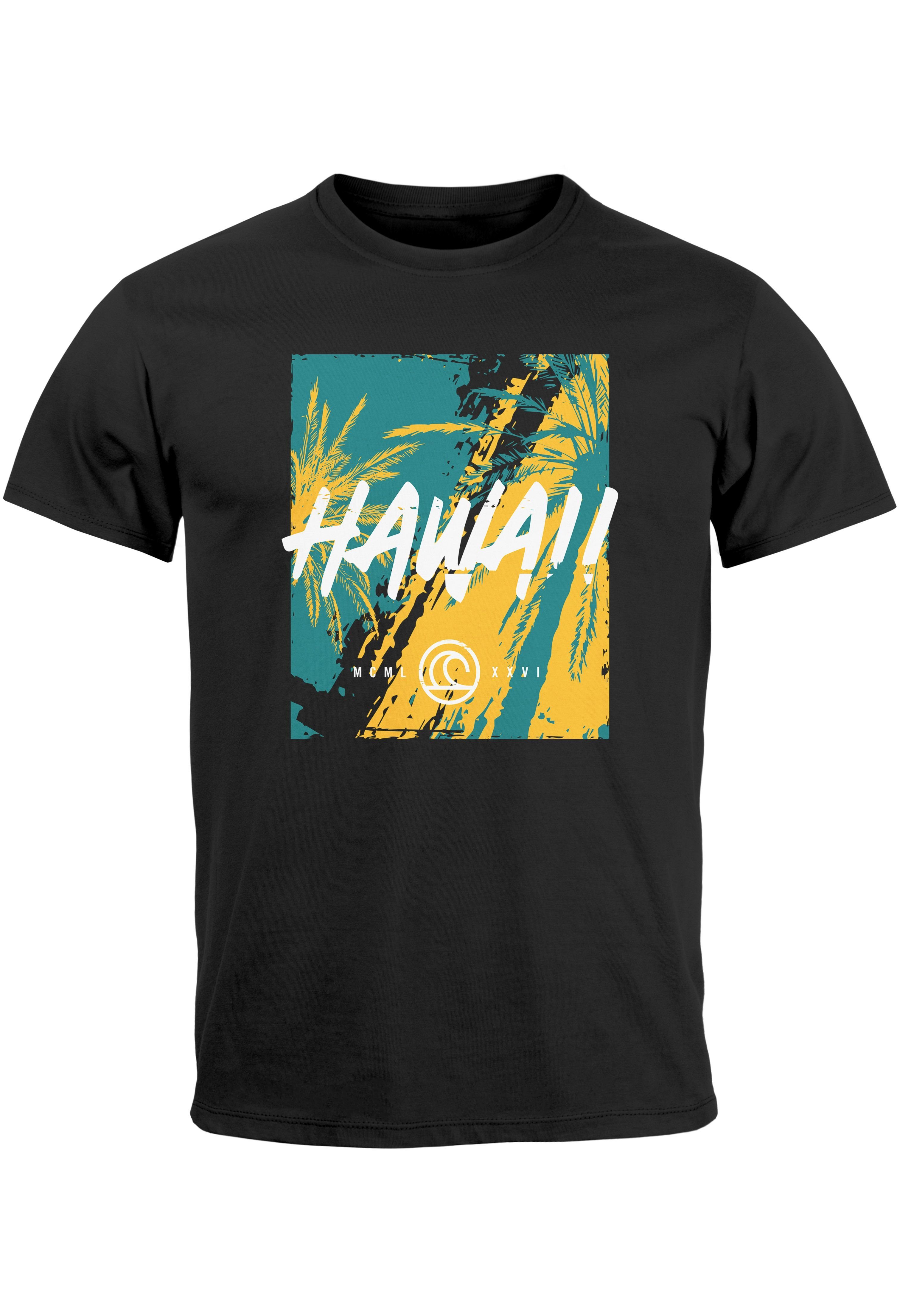 Neverless Print-Shirt Herren T-Shirt Hawaii Surfing Palmen Aufdruck Sommer Print Fashion Str mit Print schwarz