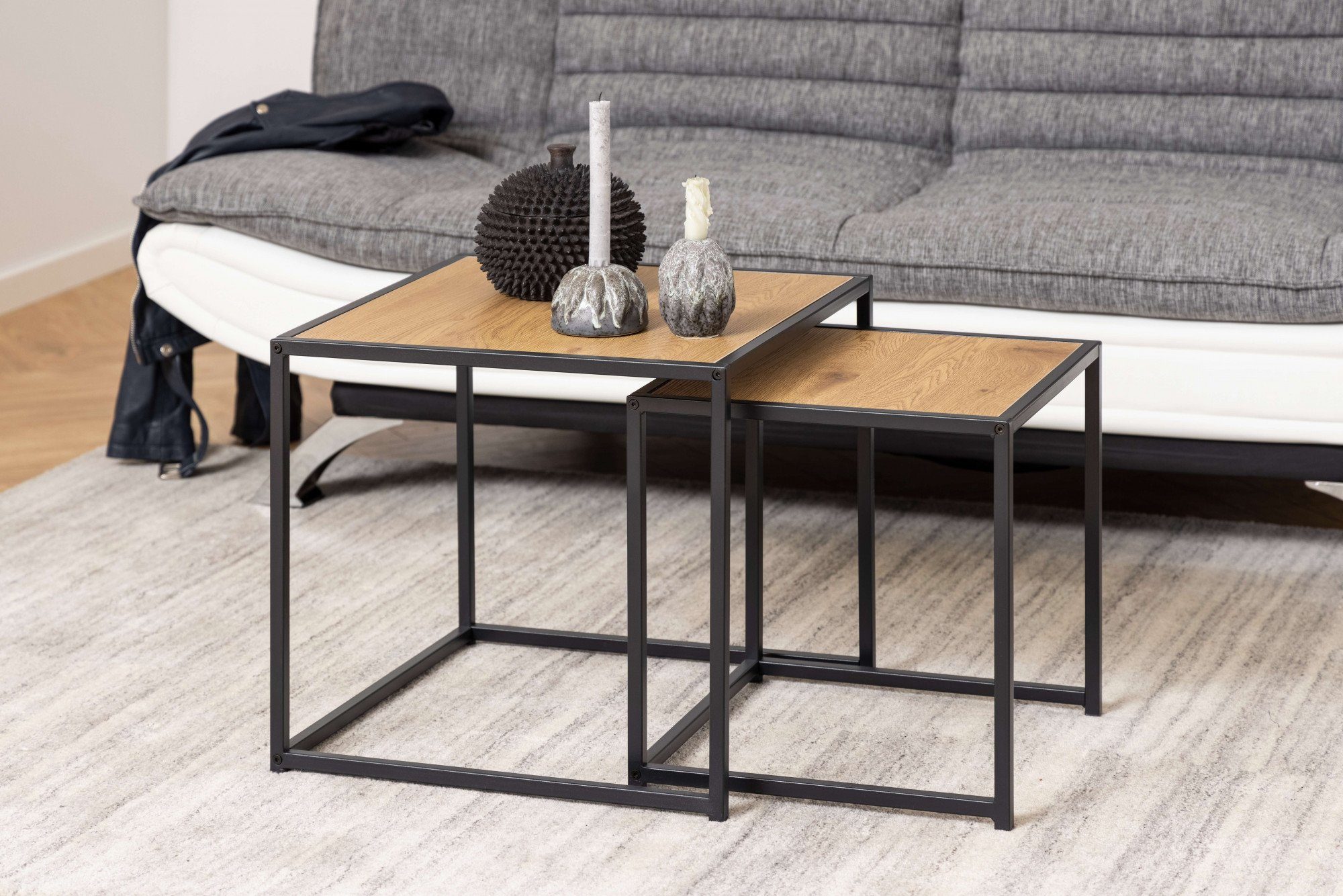 ACTONA GROUP Couchtisch Seaford (Beistelltisch, Sofatisch, OTTOs Choice), Couchtisch-Set, Wildeiche-Optik, Gestell aus Stahl, Satz mit 2 Teilen