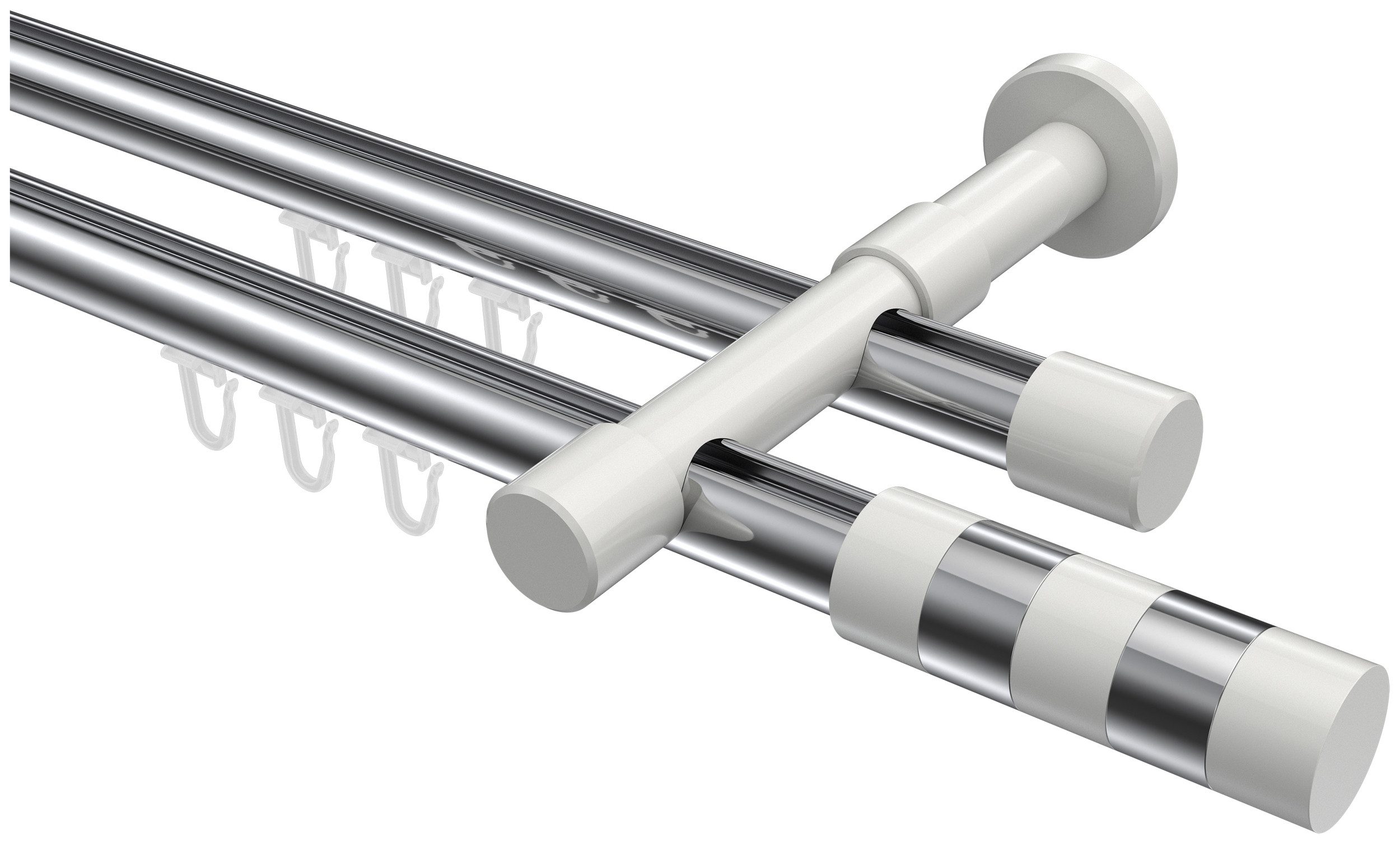 INTERDECO Innenlaufschiene Prestige Mavell, Ø 20 mm, 2-läufig, Fixmaß, kürzbar, Wandmontage, Aluminium, Chrom / Weiß / Bicolor