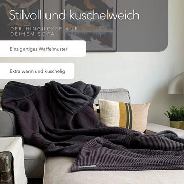 Wohndecke flauschige Kuscheldecke, wärmende Couchdecke, blanketino, Stilvolle Sofadecke, Überdecke in Vulkan- & Stahlgrau