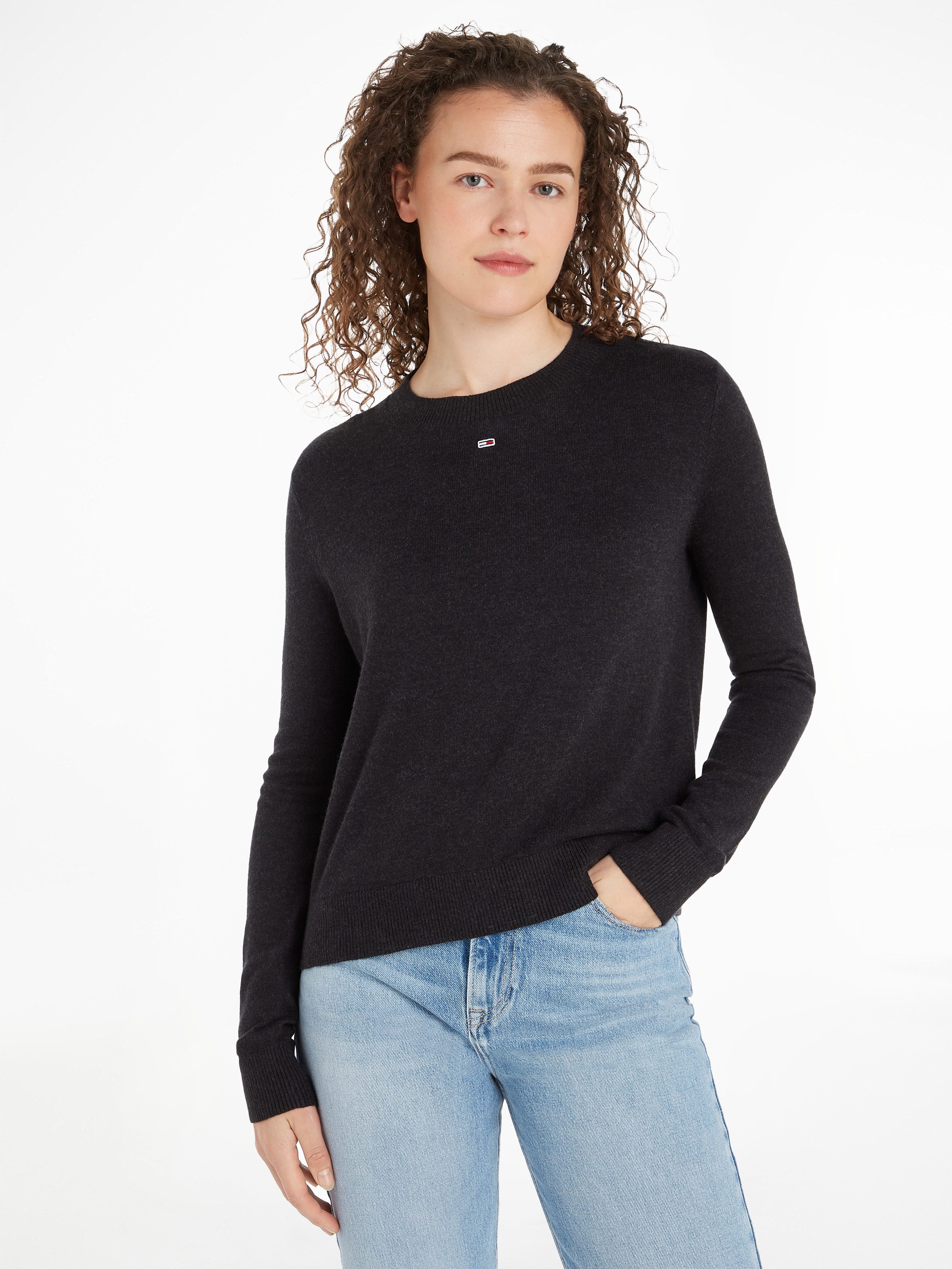 Tommy Jeans Rundhalspullover TJW ESSENTIAL CREW NECK SWEATER mit Rippbündchen, Tommy Jeans Logo-Flag Stickerei