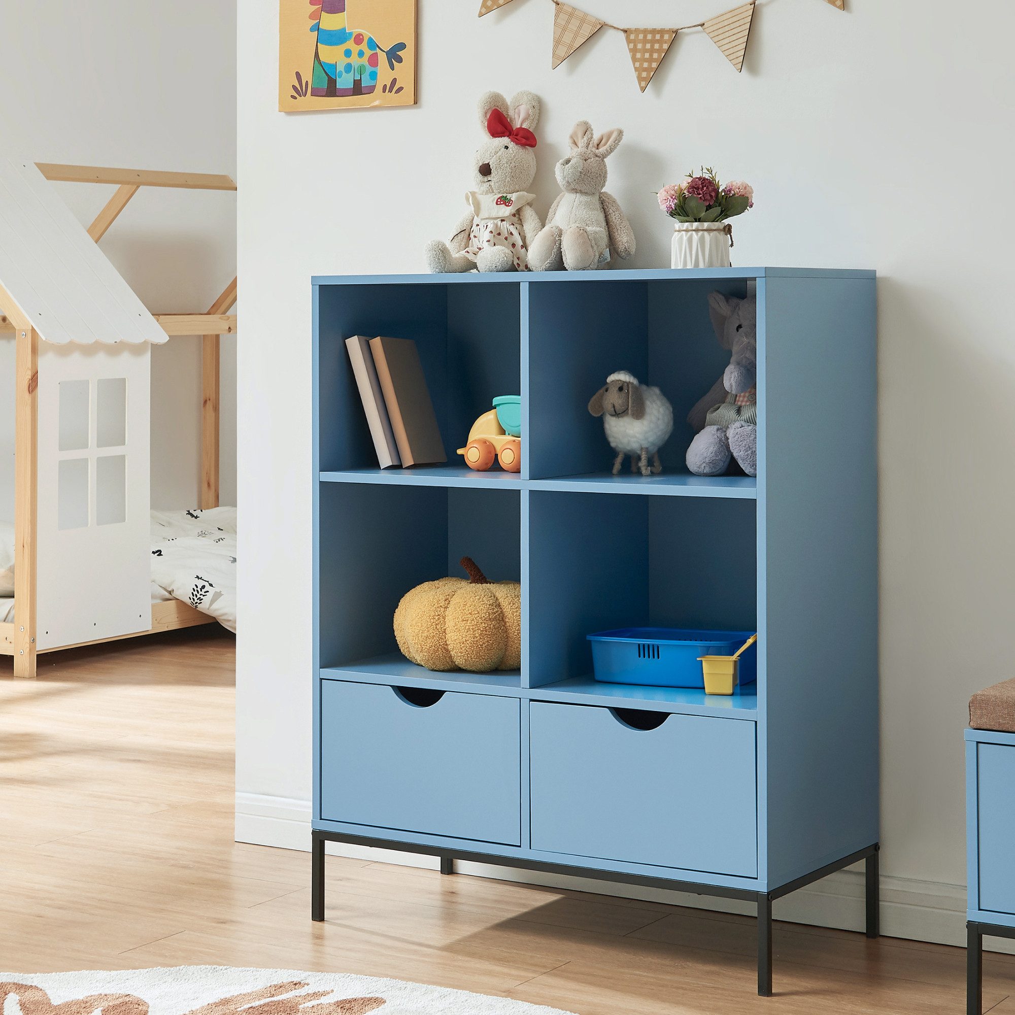 en.casa Bücherregal, »Colwyn« mit 2 Schubladen 105 x 80 x 40 cm Blau