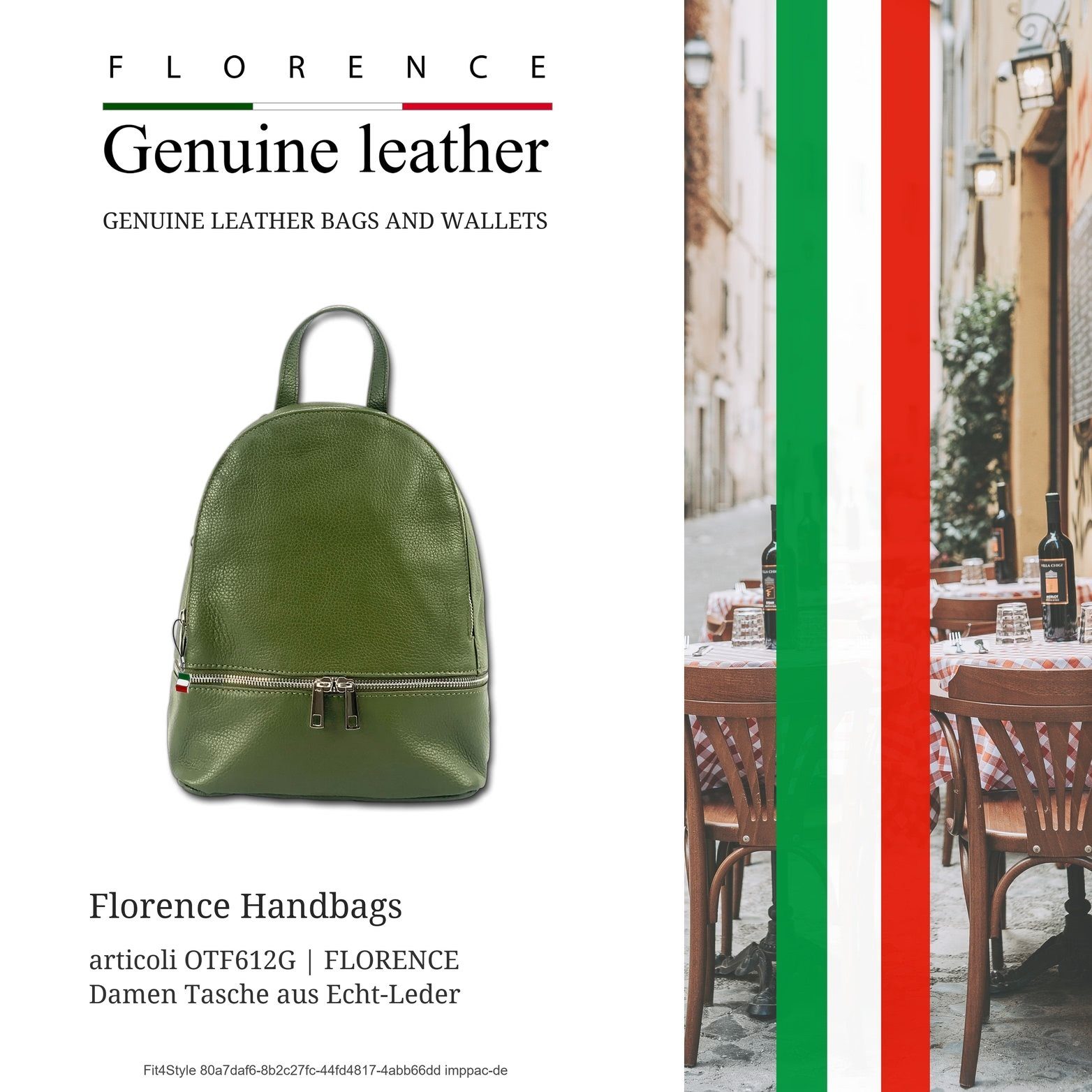 Damen Damen (Cityrucksack, grün, Cityrucksack FLORENCE Florence Cityrucksack), Echtleder Italy Echtleder Rucksack Tasche Made-In