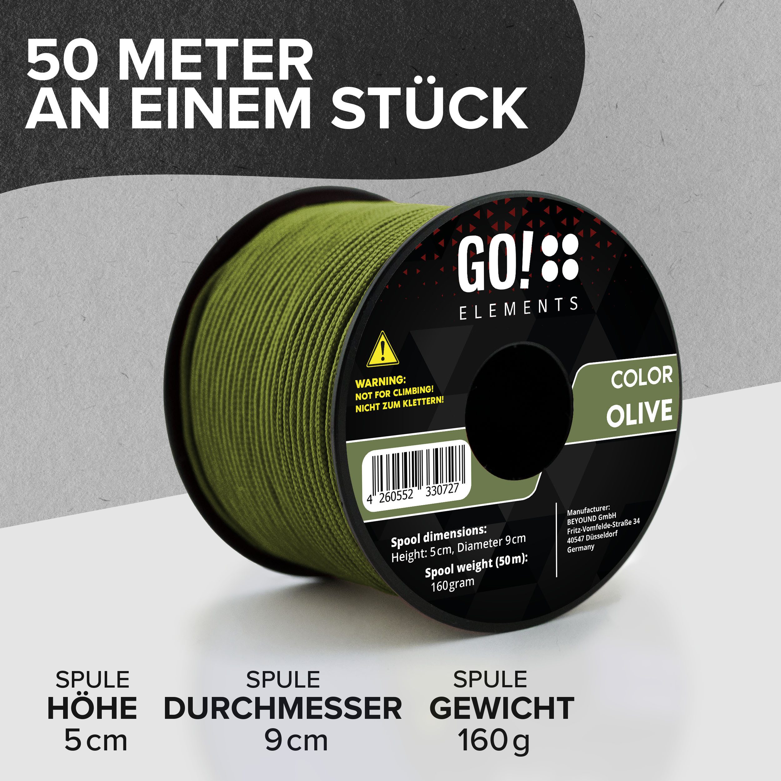 GO!elements Seil Paracord 100 - 2mm, Paracord 100 aus reißfester Nylonschnur