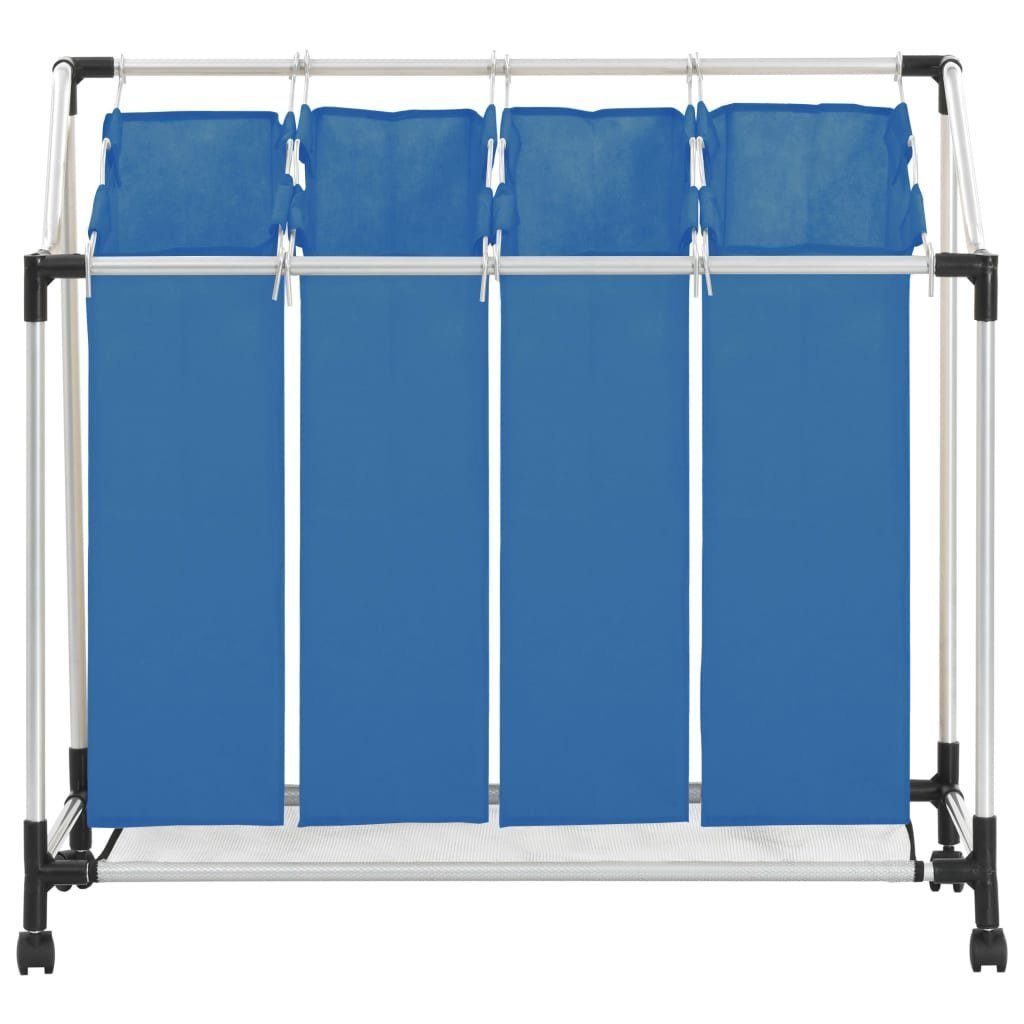 vidaXL Wäschekorb Wäschesortierer mit 4 Taschen Blau Stahl