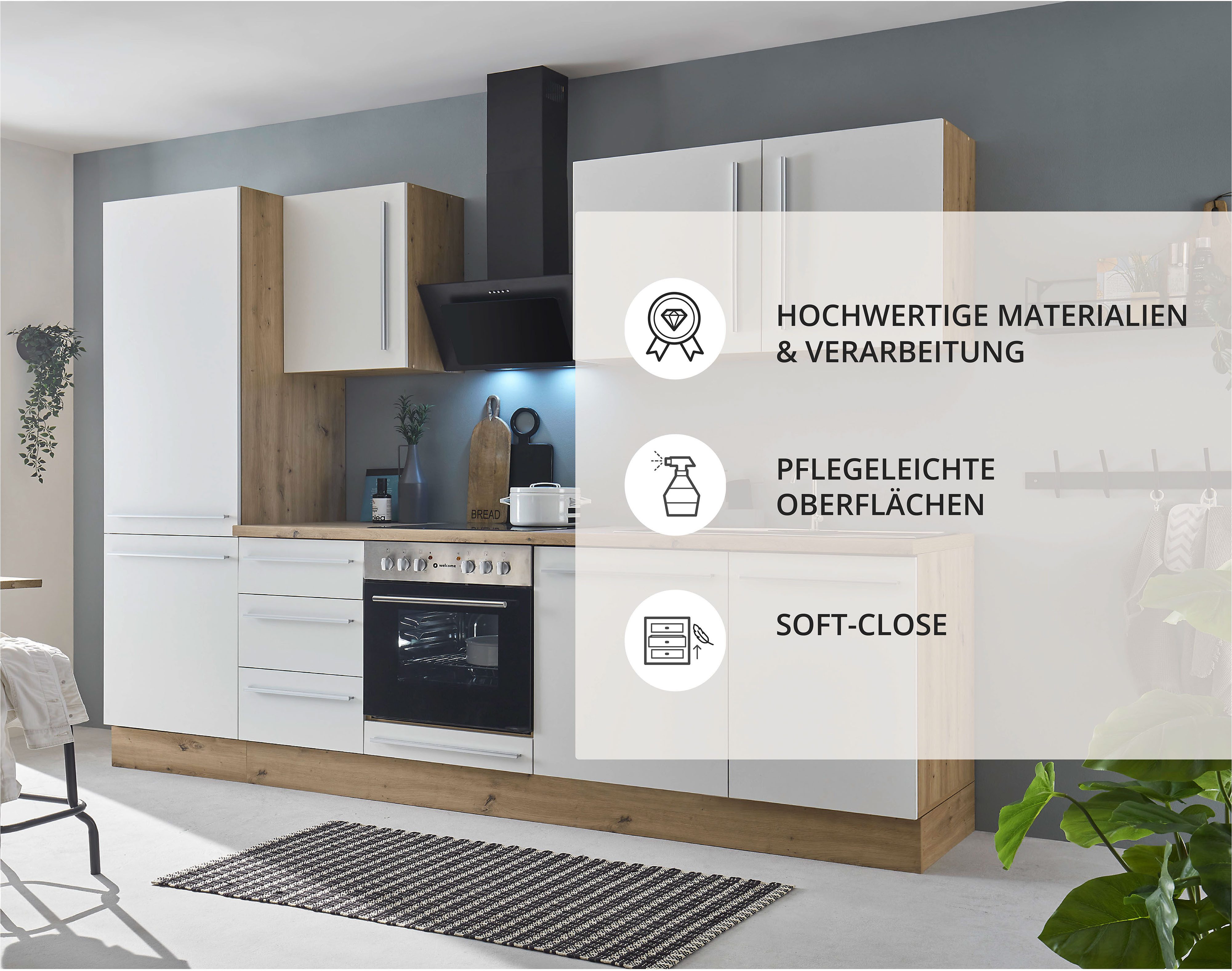 KOCHSTATION Küchenzeile KS-Florida mit 38mm starker Arbeitsplatte, Breite 280 cm, wahlweise mit E-Geräten, Soft-Close-Funktion – Bild 5 von 5