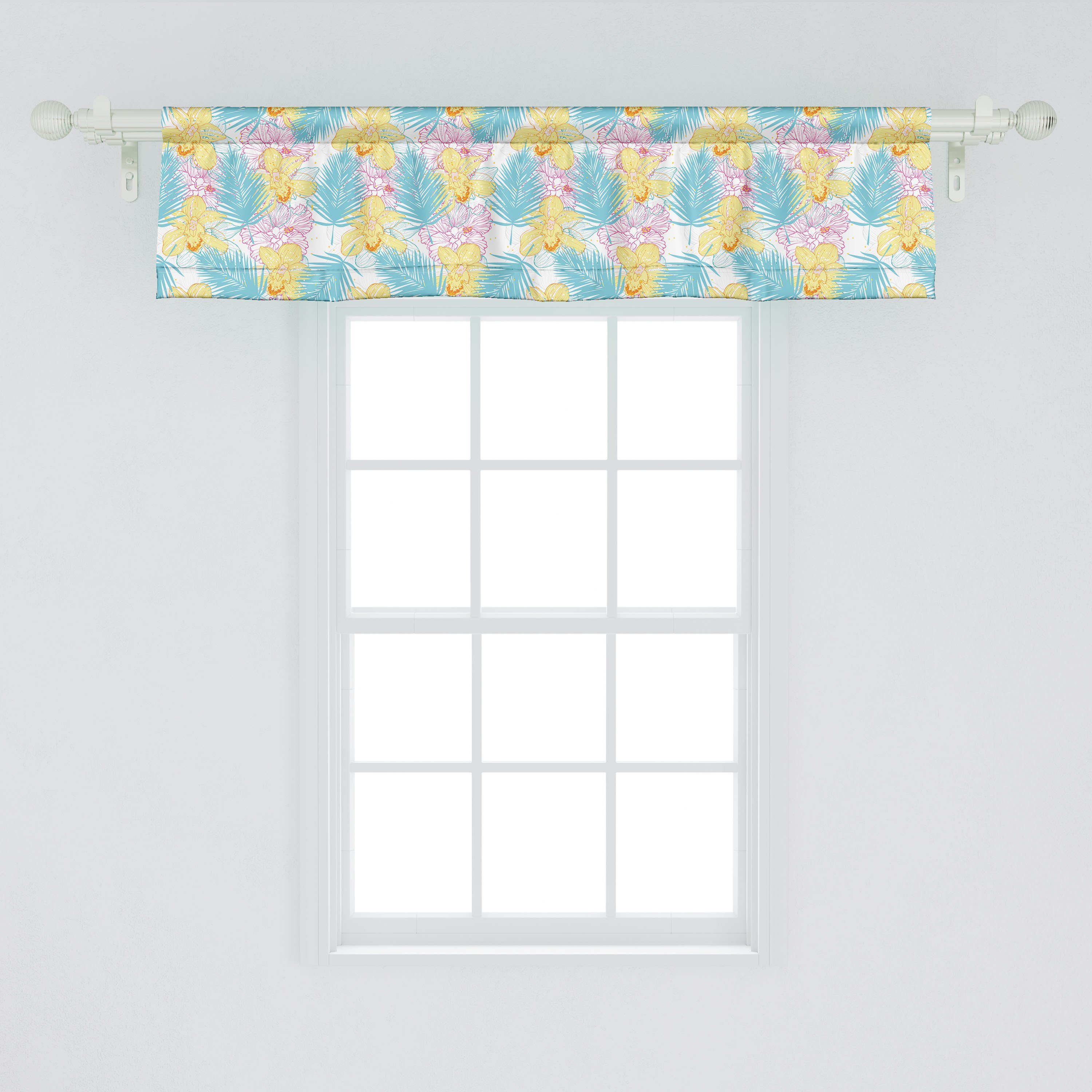 Scheibengardine Vorhang Spots Stangentasche, Schlafzimmer Microfaser, Volant Orchideen mit Blumen für mit Abakuhaus, Küche Farbe Dekor
