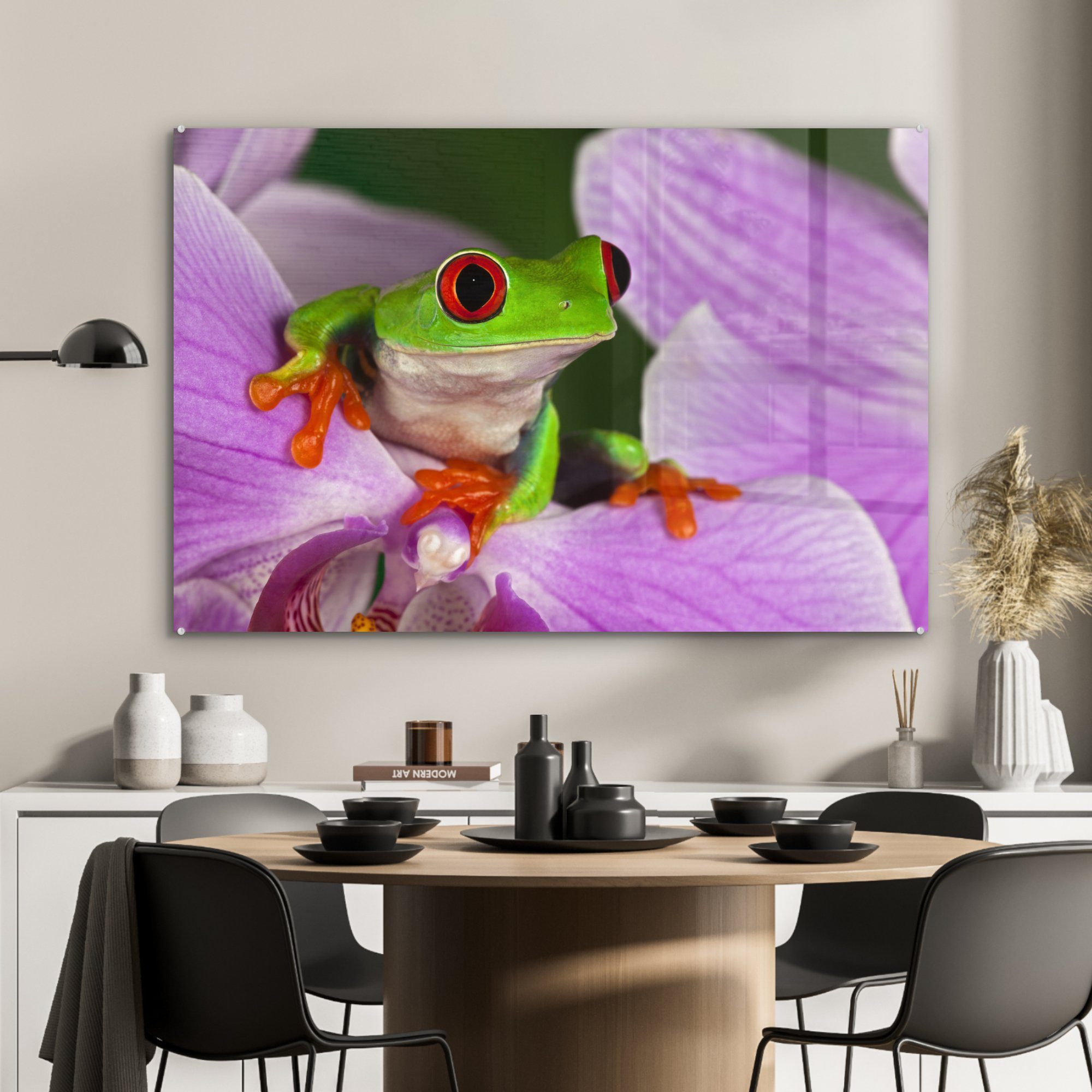 MuchoWow Acrylglasbild Frosch - Wohnzimmer St), Acrylglasbilder Reptil, Schlafzimmer - Orchidee & (1