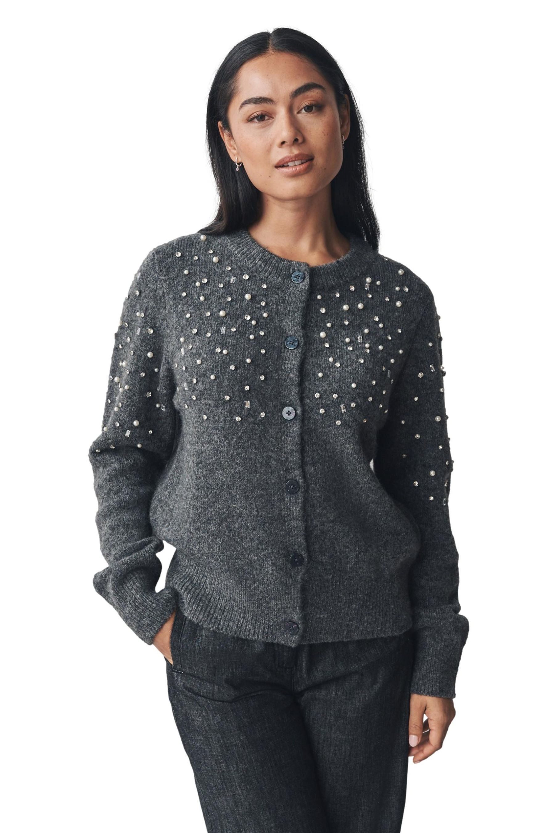 LAURA ASHLEY Strickjacke Laura Ashley Strickjacke mit Glitzer, Zierperlen (1-tlg)