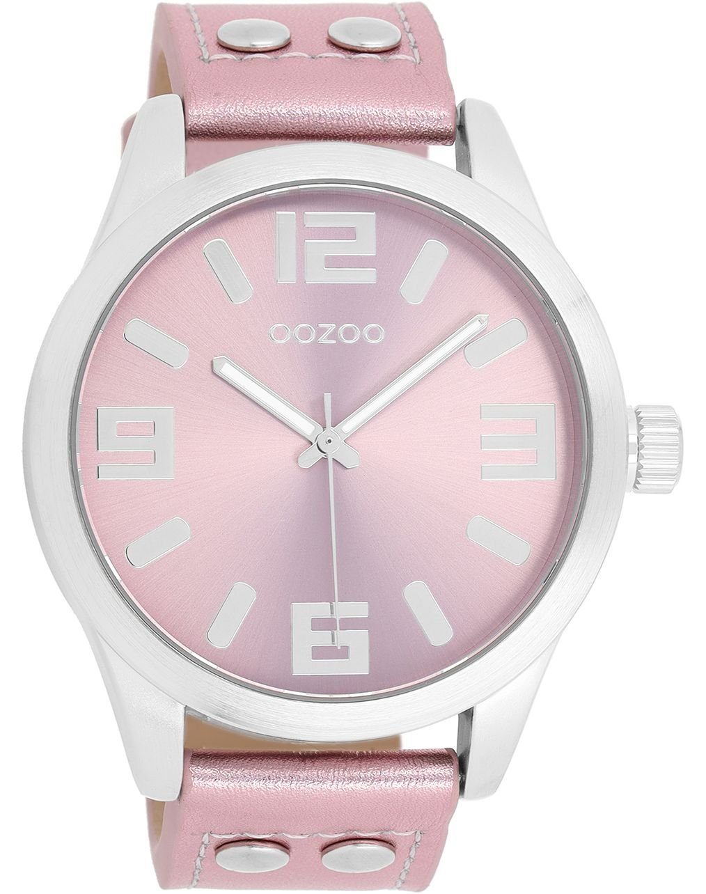 OOZOO Quarzuhr Oozoo Damen Armbanduhr Timepieces Analog, Damenuhr rund,  extra groß (ca. 46mm) Lederarmband, Fashion-Style, Topmodische Damenuhr mit  hochwertigem Miyota Quarzwerk