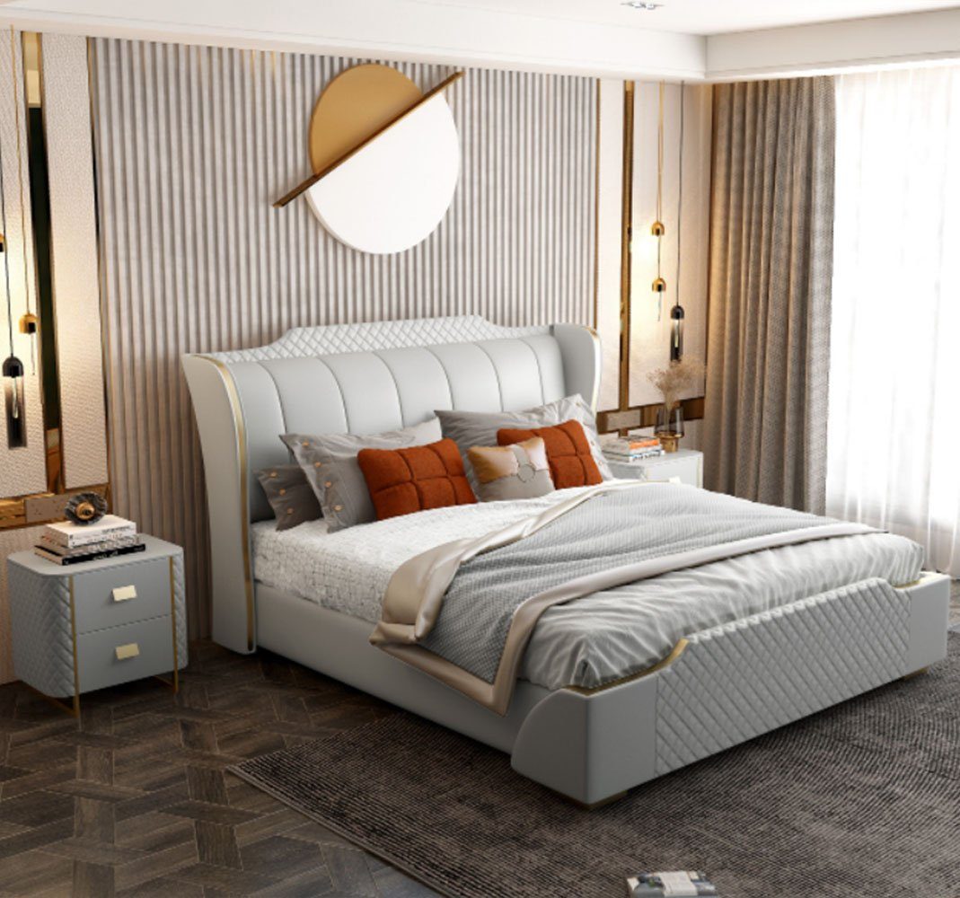 (Bett), Europe Schlafzimmer Betten Design Luxus Hotel Polster Maade Kunstleder Bett Doppel In Bett JVmoebel