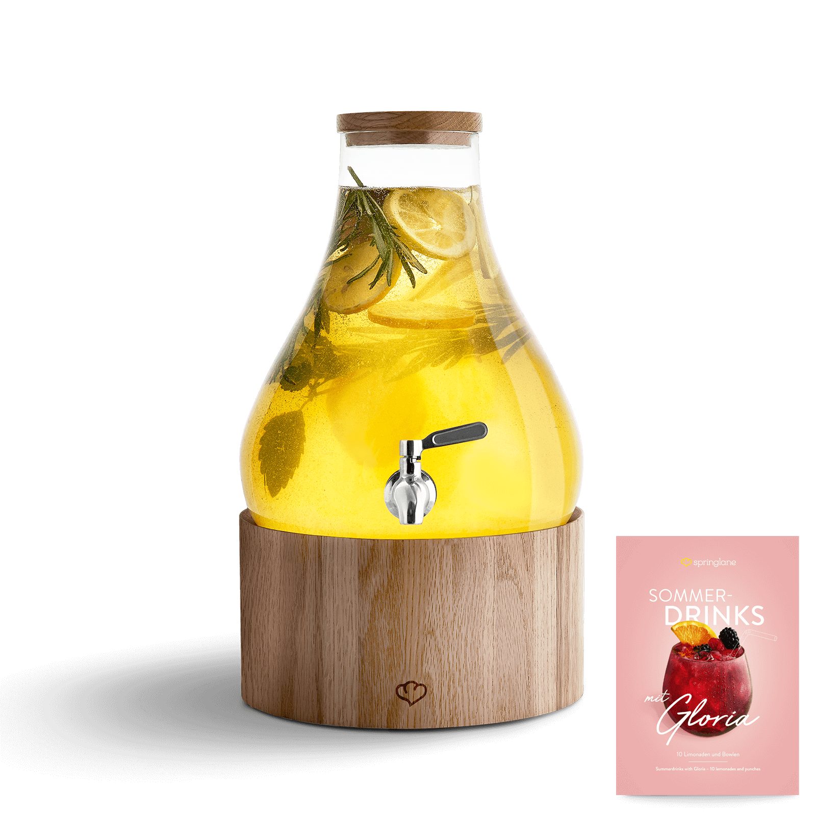 Springlane Getränkespender Glas, verschiedene Ausführungen mit Edelstahl-Zapfhahn, Ständer aus lasiertem Holz