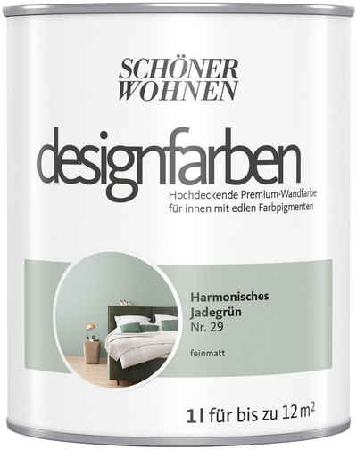 SCHÖNER WOHNEN-Kollektion Wand- und Deckenfarbe Designfarben, 1 Liter, Harmonisches Jadegrün Nr. 29, hochdeckende Premium-Wandfarbe