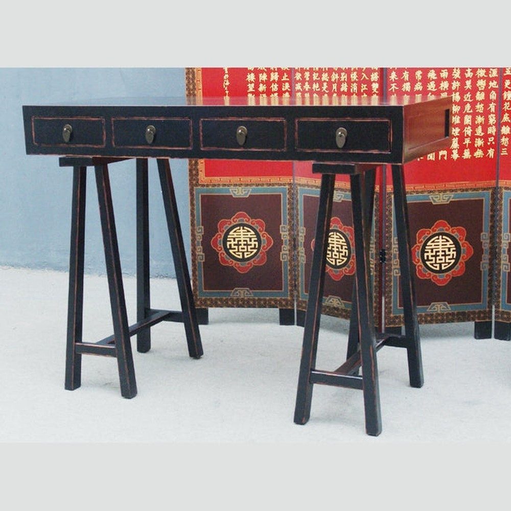Luxury-Park-Direct Kommode Filigraner Schwarzer China Schreibtisch – Elegante Anrichte. Luxury-Pa