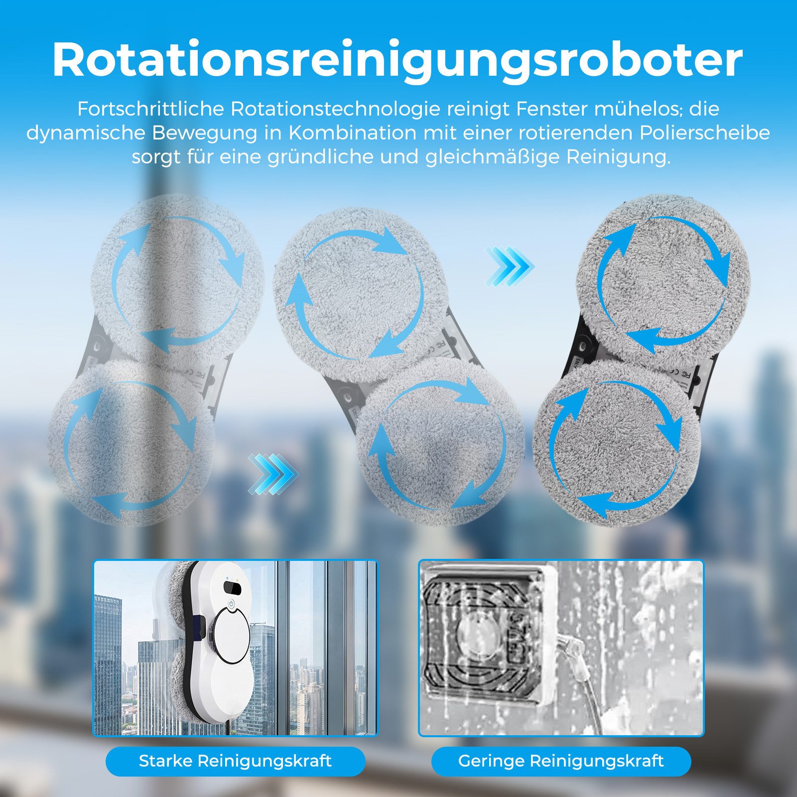 AKKEE Fensterputzroboter mit Automatischem Wasserstrahl, Fenstersauger mit Water Tank, 5600 Pa starker Saugkraft weiß