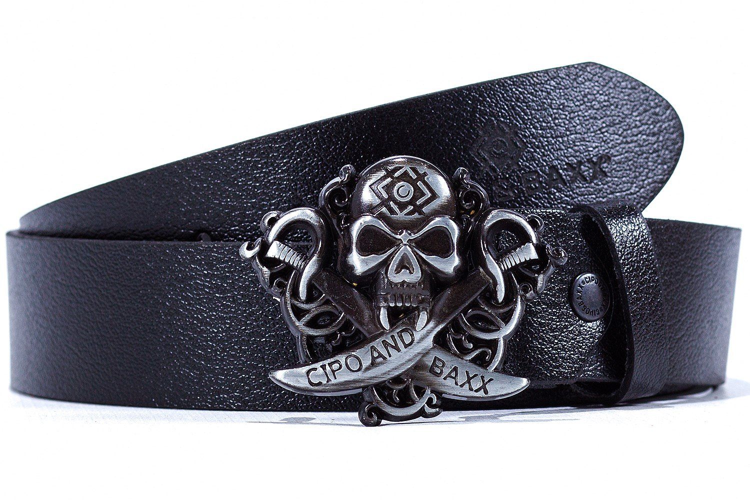 Baxx Ledergürtel & Cipo und mit BA-CG146 Gürtel schwarz Logo Casual Totenkopfschnalle