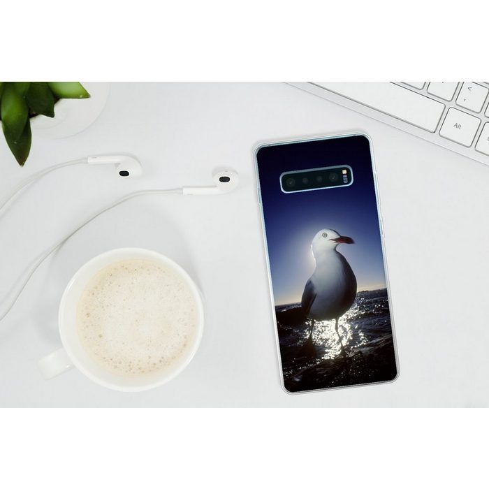 MuchoWow Handyhülle Weißkopfmöwe bei Sonnenuntergang Phone Case Handyhülle Samsung Galaxy S10+ Silikon Schutzhülle FN11608